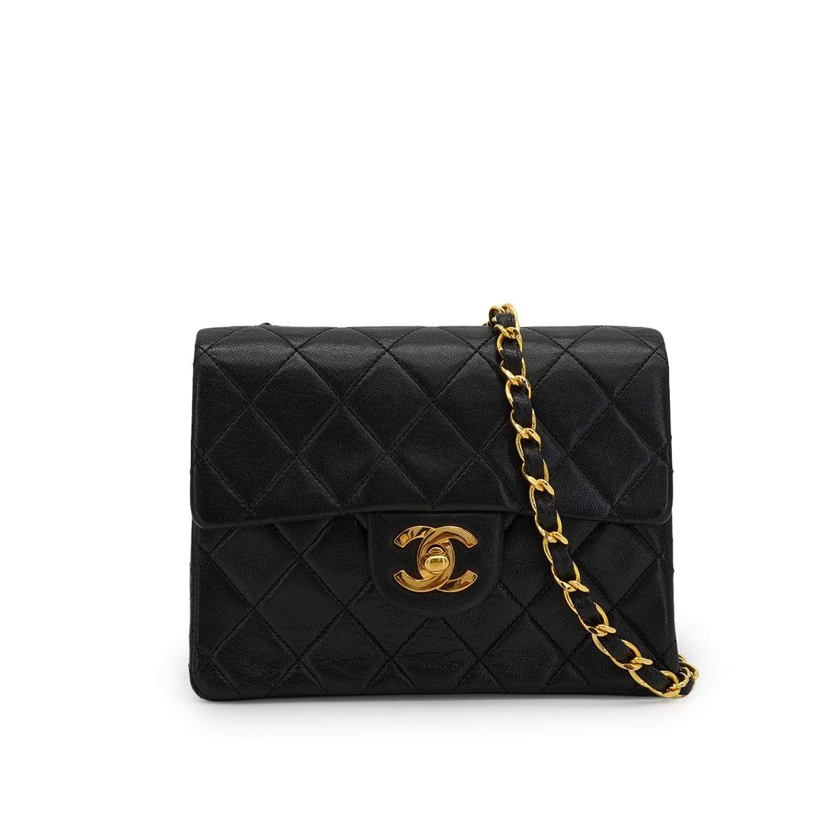 Luxury Promise Japan VINTAGE CHANEL MINI SQUARE 17 CHAIN SHOULDER BAG BLACK LAMB SKIN GOLD HARDWARE 90346681
