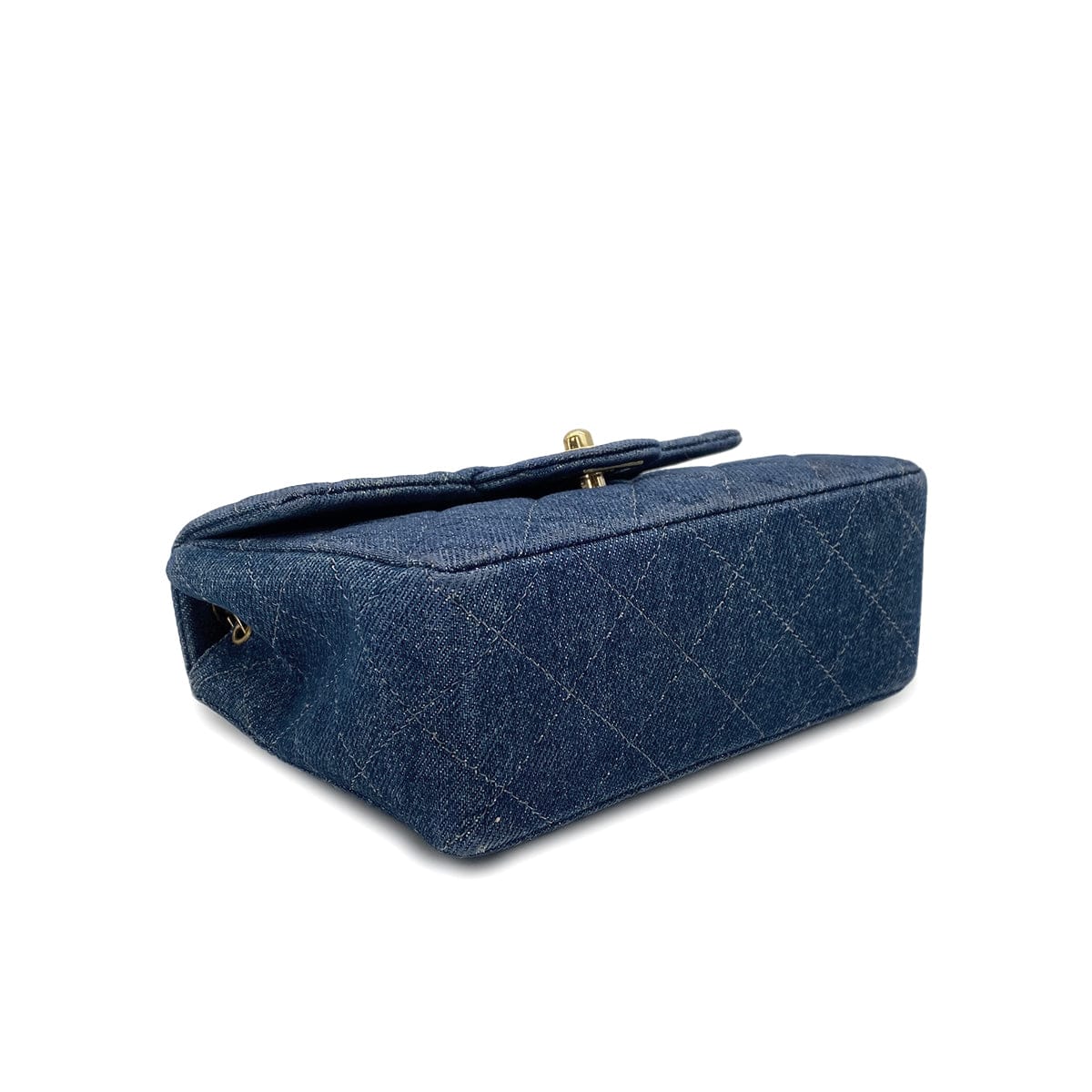 Luxury Promise Japan VINTAGE CHANEL MINI SQUARE 17 CHAIN SHOULDER BAG BLUE DENIM GOLD HARDWAR 90234630