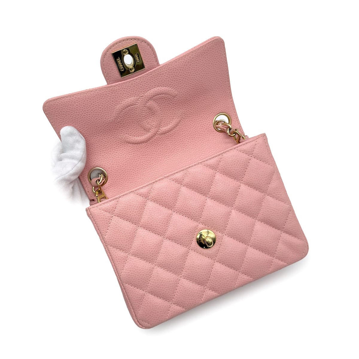 Luxury Promise Japan VINTAGE CHANEL MINI SQUARE 17 CHAIN SHOULDER BAG PINK CAVIAR SKIN GOLD HARDWARE 90313673