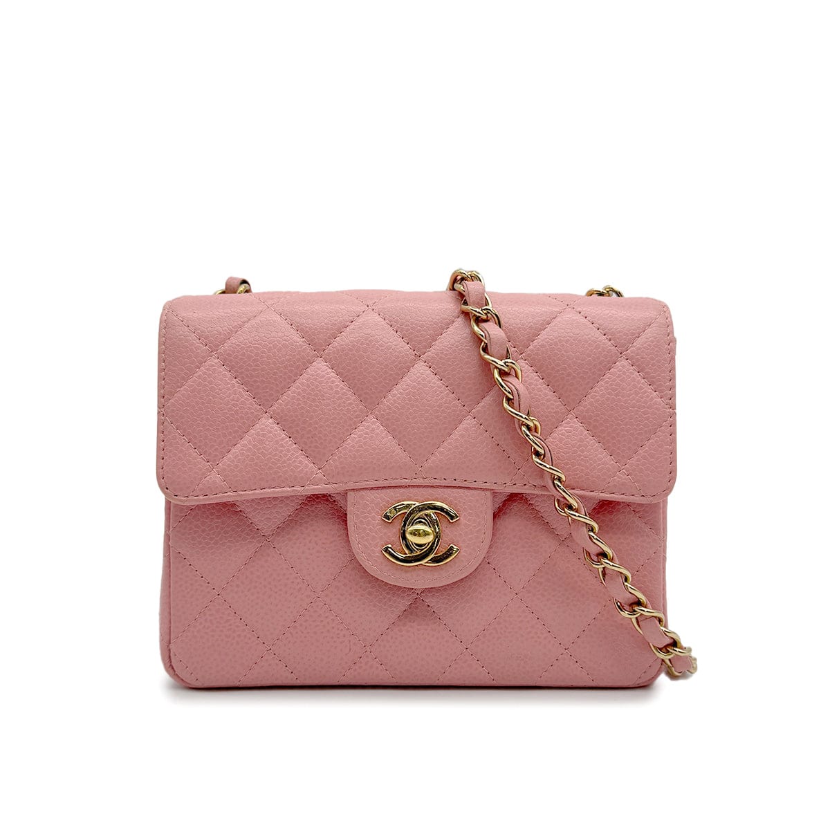 Luxury Promise Japan VINTAGE CHANEL MINI SQUARE 17 CHAIN SHOULDER BAG PINK CAVIAR SKIN GOLD HARDWARE 90313673