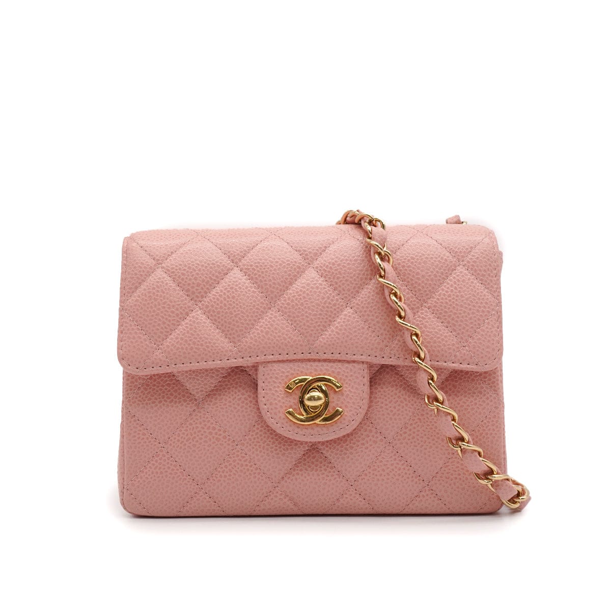 VINTAGE CHANEL MINI SQUARE 17 CHAIN SHOULDER BAG PINK CAVIAR SKIN GOLD HARDWARE 90346104