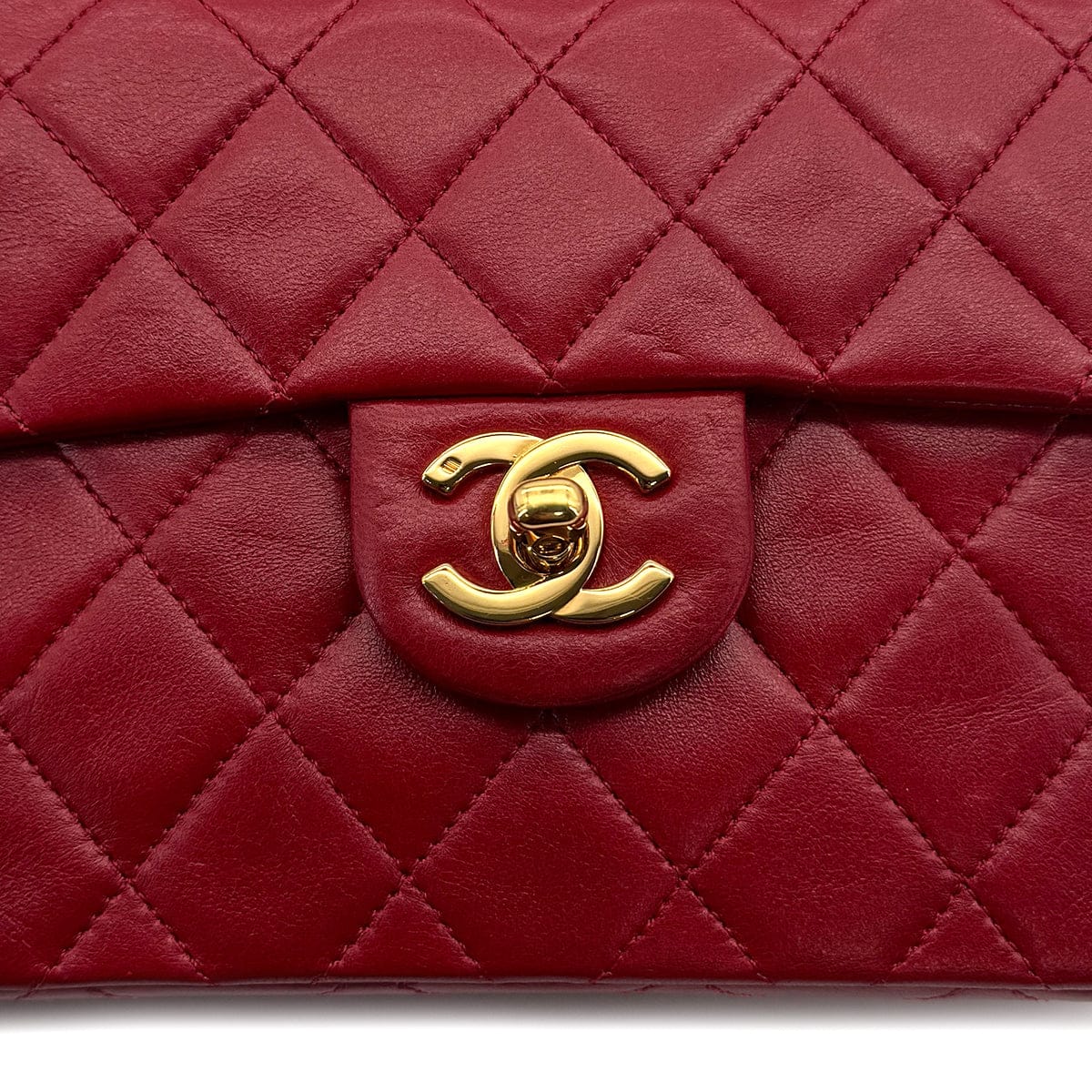 Luxury Promise Japan VINTAGE CHANEL MINI SQUARE 17 CHAIN SHOULDER BAG RED LAMB SKIN GOLD HARDWARE 90307916