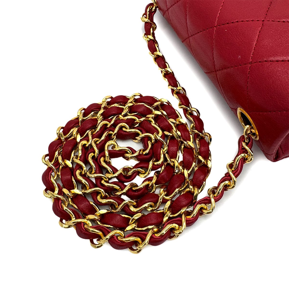 Luxury Promise Japan VINTAGE CHANEL MINI SQUARE 17 CHAIN SHOULDER BAG RED LAMB SKIN GOLD HARDWARE 90307916