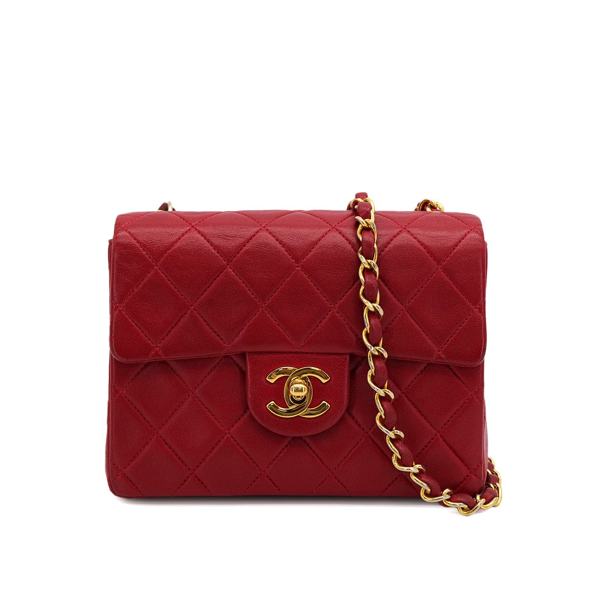 Luxury Promise Japan VINTAGE CHANEL MINI SQUARE 17 CHAIN SHOULDER BAG RED LAMB SKIN GOLD HARDWARE 90317890