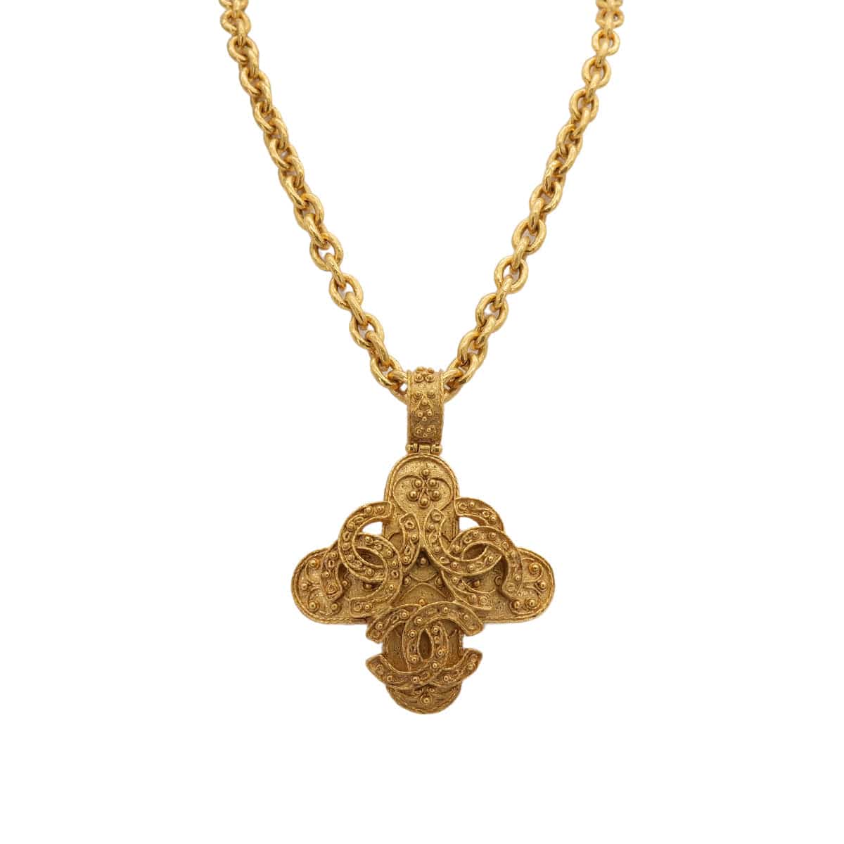 Luxury Promise Japan VINTAGE CHANEL NECKLACE TRIPLE COCOMARK CROSS GOLD ACCESSORY 94A 90313291