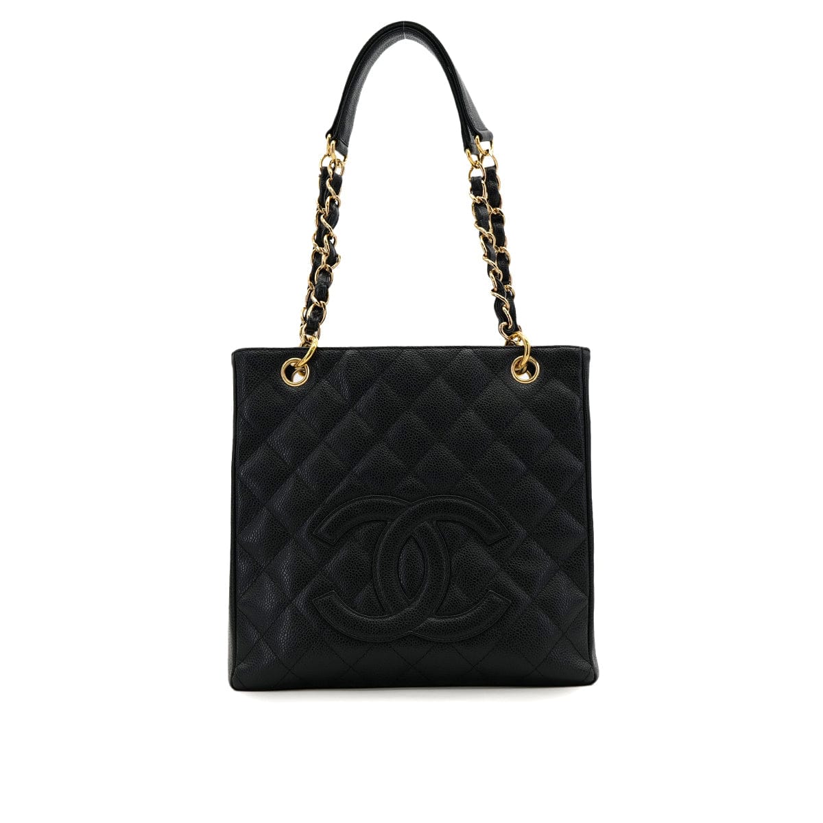 Luxury Promise Japan VINTAGE CHANEL PST CHAIN TOTE BAG BLACK CAVIAR SKIN GOLD HARDWARE 90317909