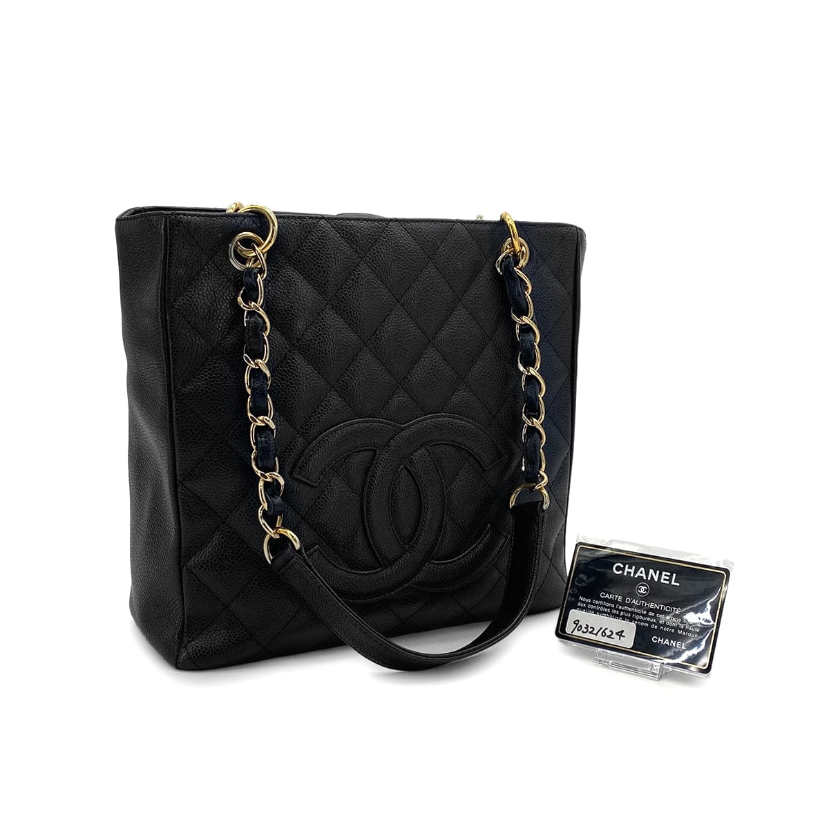 Luxury Promise Japan VINTAGE CHANEL PST CHAIN TOTE BAG BLACK CAVIAR SKIN GOLD HARDWARE 90321624