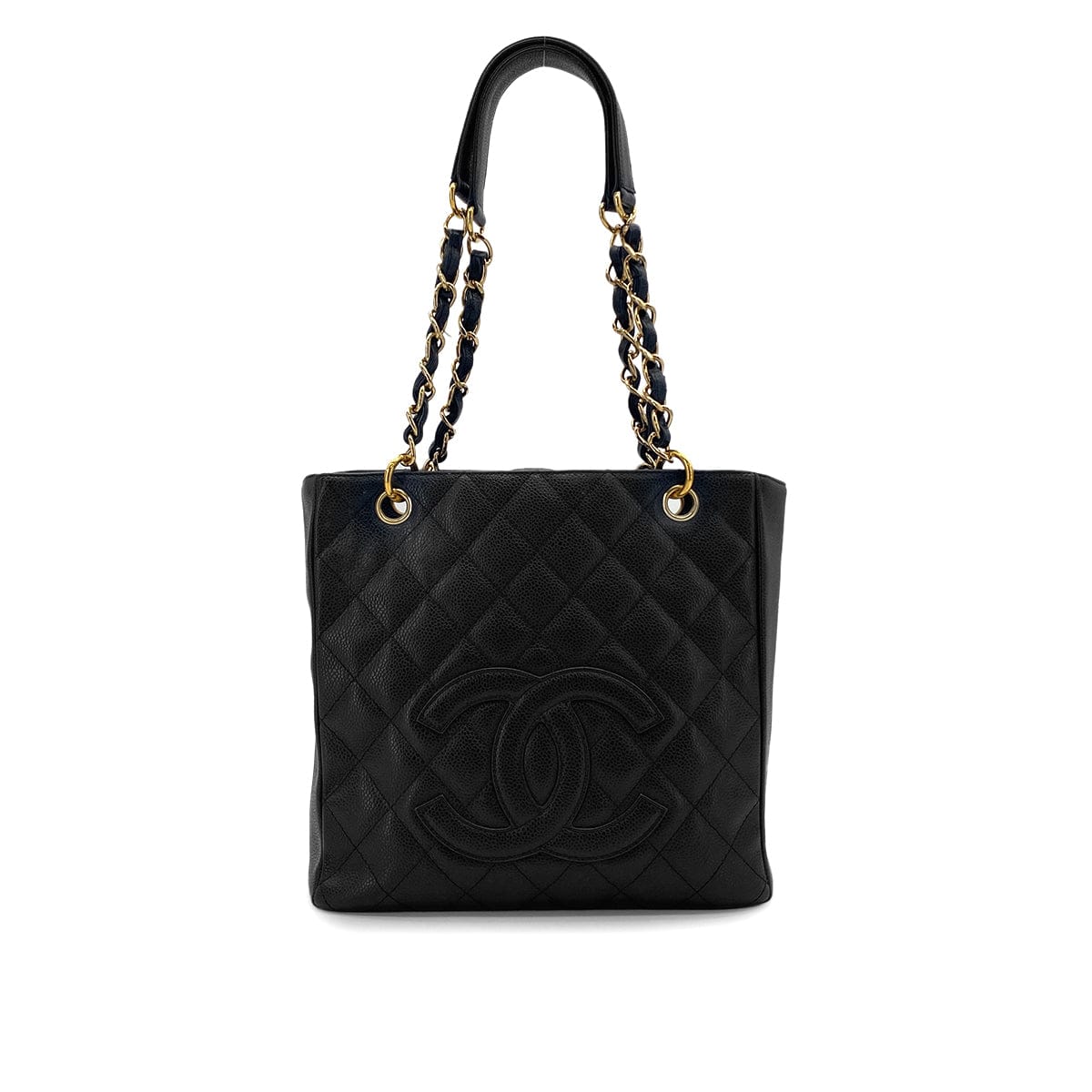 Luxury Promise Japan VINTAGE CHANEL PST CHAIN TOTE BAG BLACK CAVIAR SKIN GOLD HARDWARE 90321624