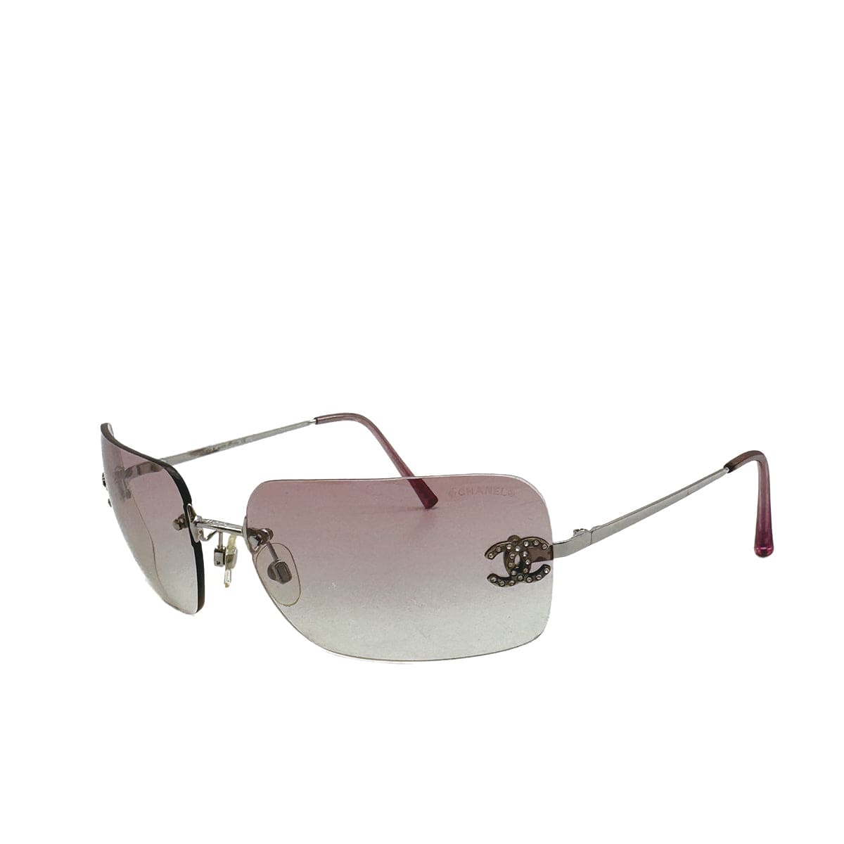 Luxury Promise Japan VINTAGE CHANEL RIMLESS SUNGLASSES COCOMARK RHINESTONE PINK EYEWEAR 90315440