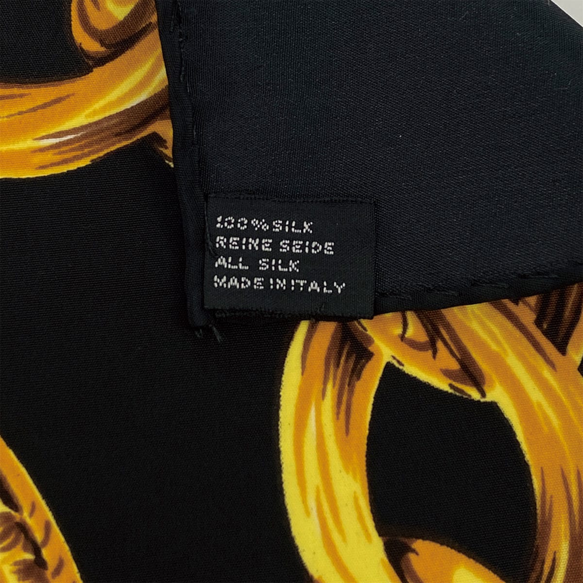 Luxury Promise Japan VINTAGE CHANEL SCARF COCOMARK CHAIN MOTIF BLACK GOLD SILK 90311298