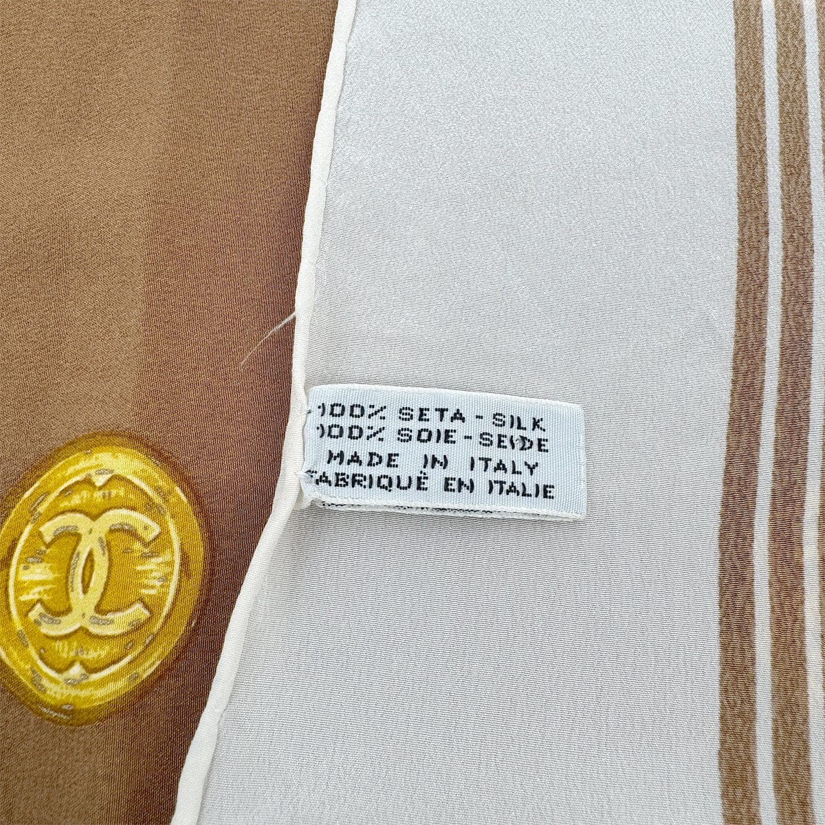 Luxury Promise Japan VINTAGE CHANEL SCARF COCOMARK WHITE BEIGE SILK 90321069