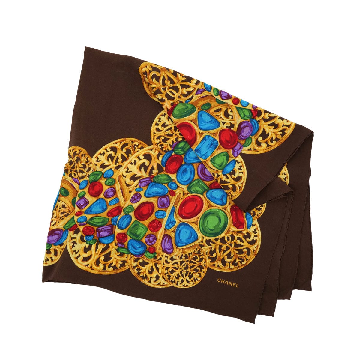 Luxury Promise Japan VINTAGE CHANEL SCARF GRIPOA BIJOU PATTERN BROWN SILK 90313362