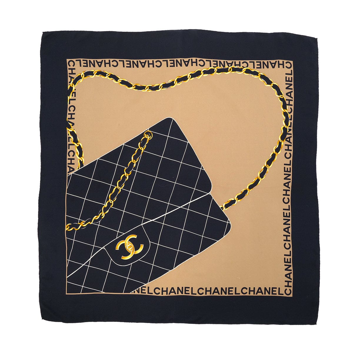 Luxury Promise Japan VINTAGE CHANEL SCARF MATELASSE BAG LOGO BLACK BEIGE SILK 90324120