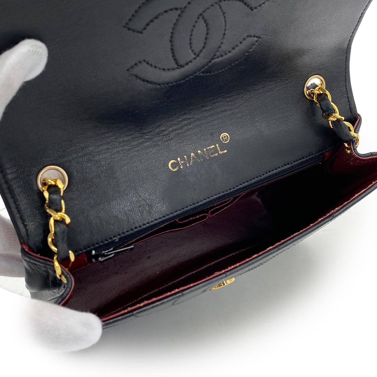 Luxury Promise Japan VINTAGE CHANEL SPIRAL CHAIN SHOULDER BAG BLACK LAMB SKIN GOLD HARDWARE 90315438