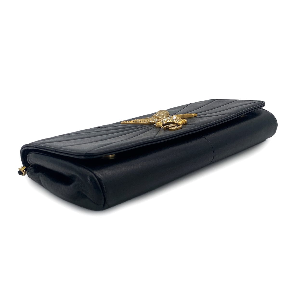 Luxury Promise Japan VINTAGE CHANEL STRASS IMPERIAL EAGLE CLUTCH CHAIN SHOULDER BAG RHINESTONE BLACK LAMB SKIN 90304710