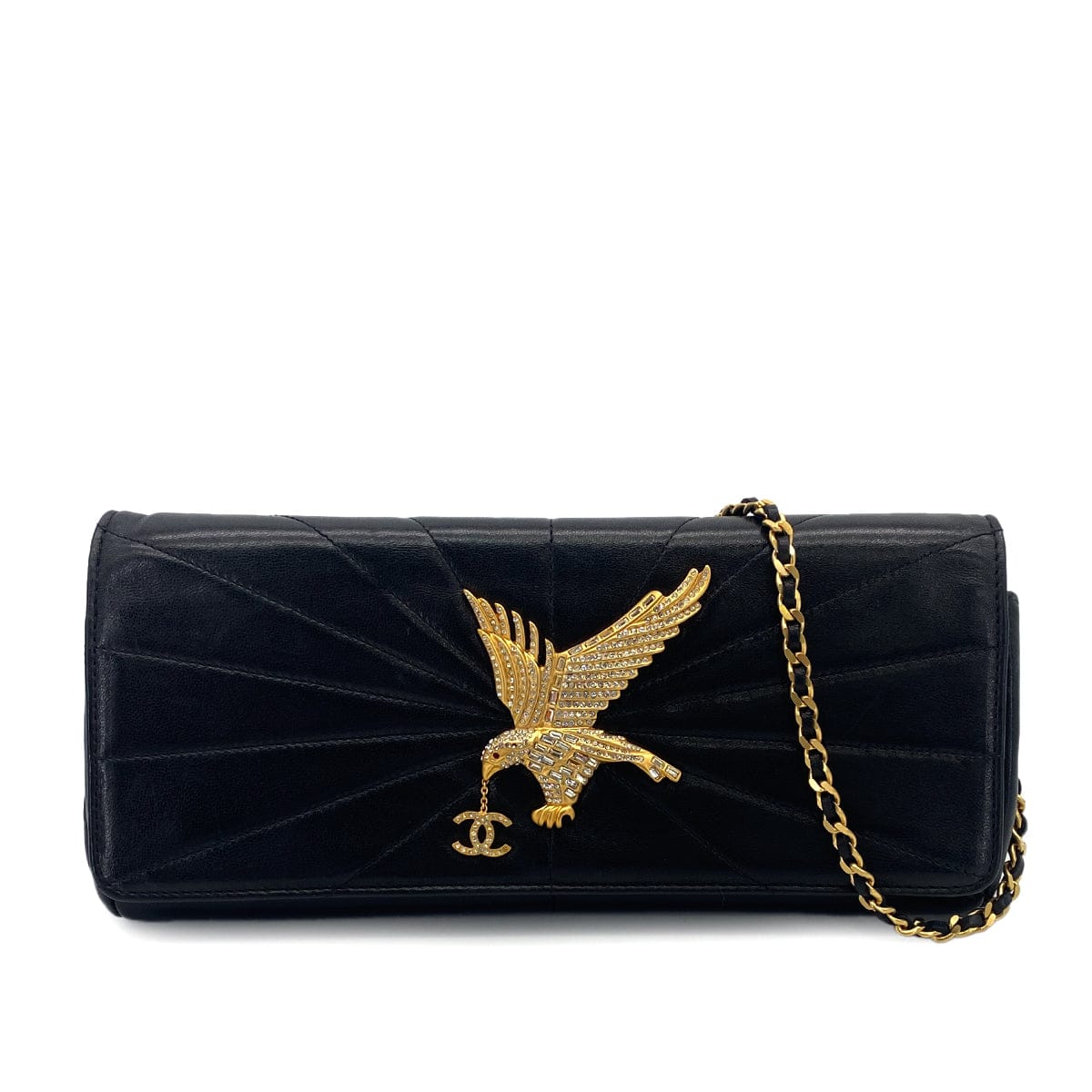 Luxury Promise Japan VINTAGE CHANEL STRASS IMPERIAL EAGLE CLUTCH CHAIN SHOULDER BAG RHINESTONE BLACK LAMB SKIN 90304710