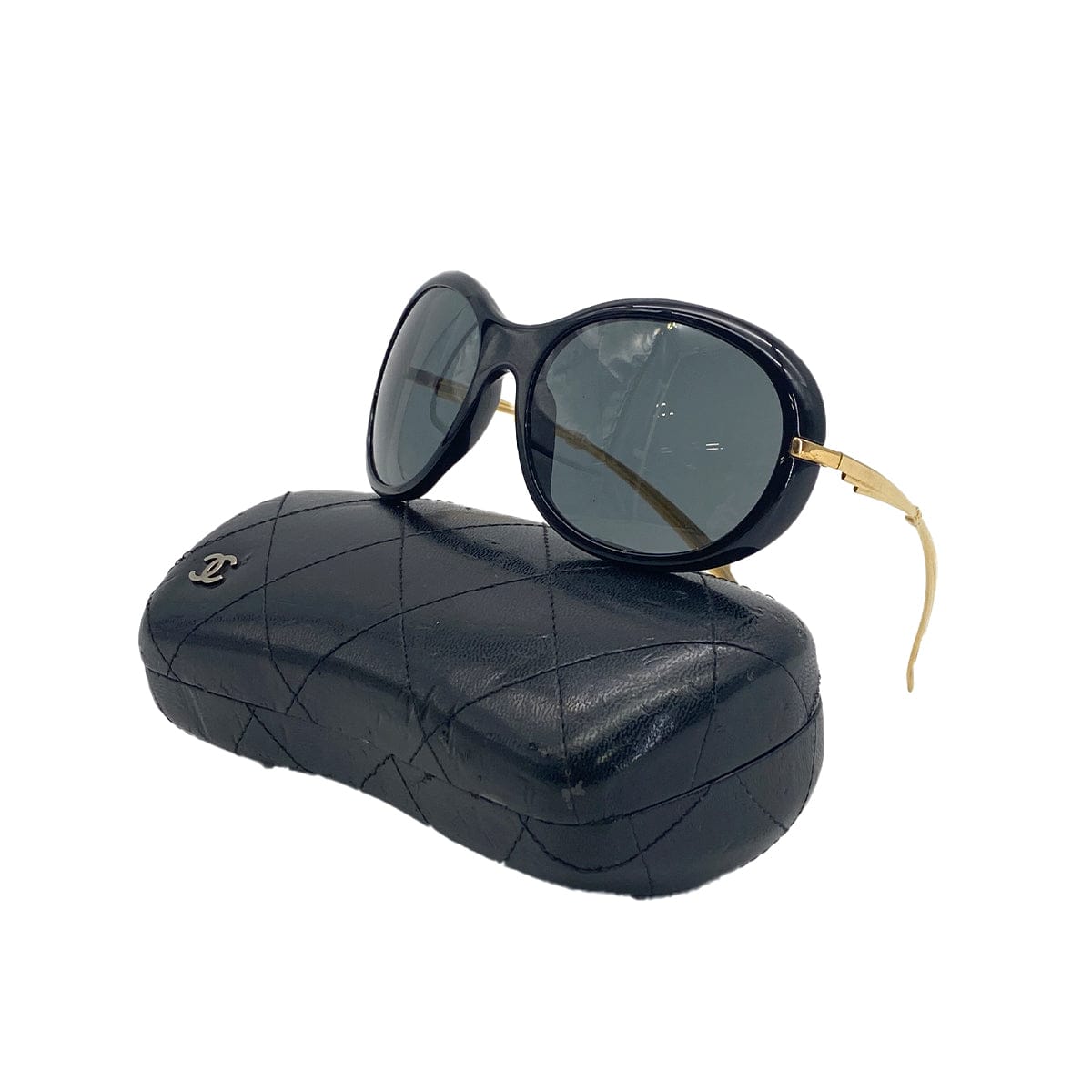 luxury promise japan VINTAGE CHANEL SUNGLASSES COCOMARK BLACK GOLD EYEWEAR 90311847