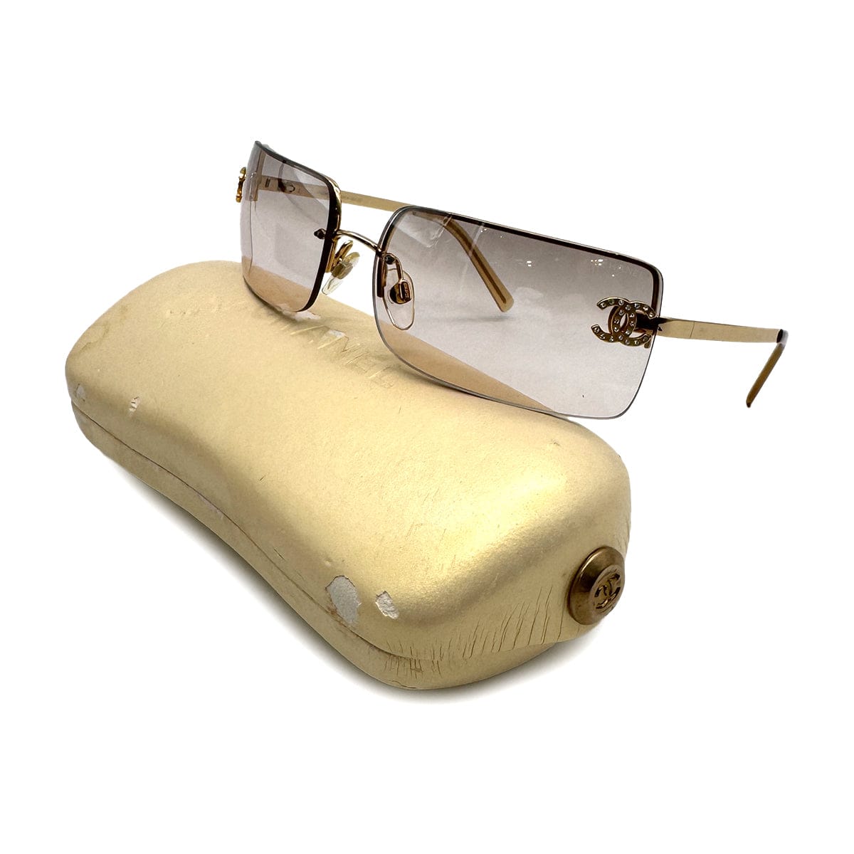Luxury Promise Japan VINTAGE CHANEL SUNGLASSES COCOMARK RHINESTONE GOLD EYEWEAR 90319113