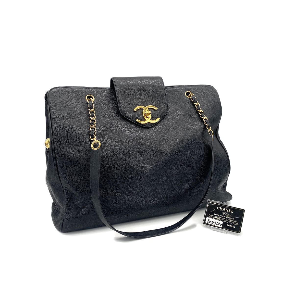 Luxury Promise Japan VINTAGE CHANEL SUPER MODEL CHAIN TOTE BAG BLACK CAVIAR SKIN GOLD HARDWARE 90313550