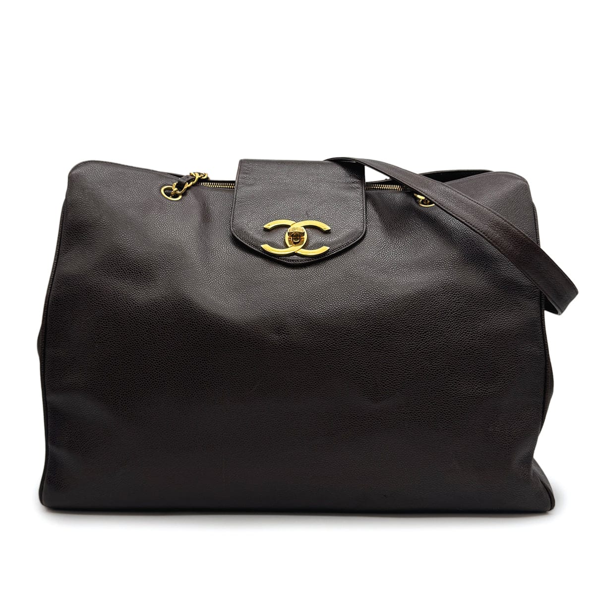 Luxury Promise Japan VINTAGE CHANEL SUPER MODEL CHAIN TOTE BAG BROWN CAVIAR SKIN GOLD HARDWARE 90317877