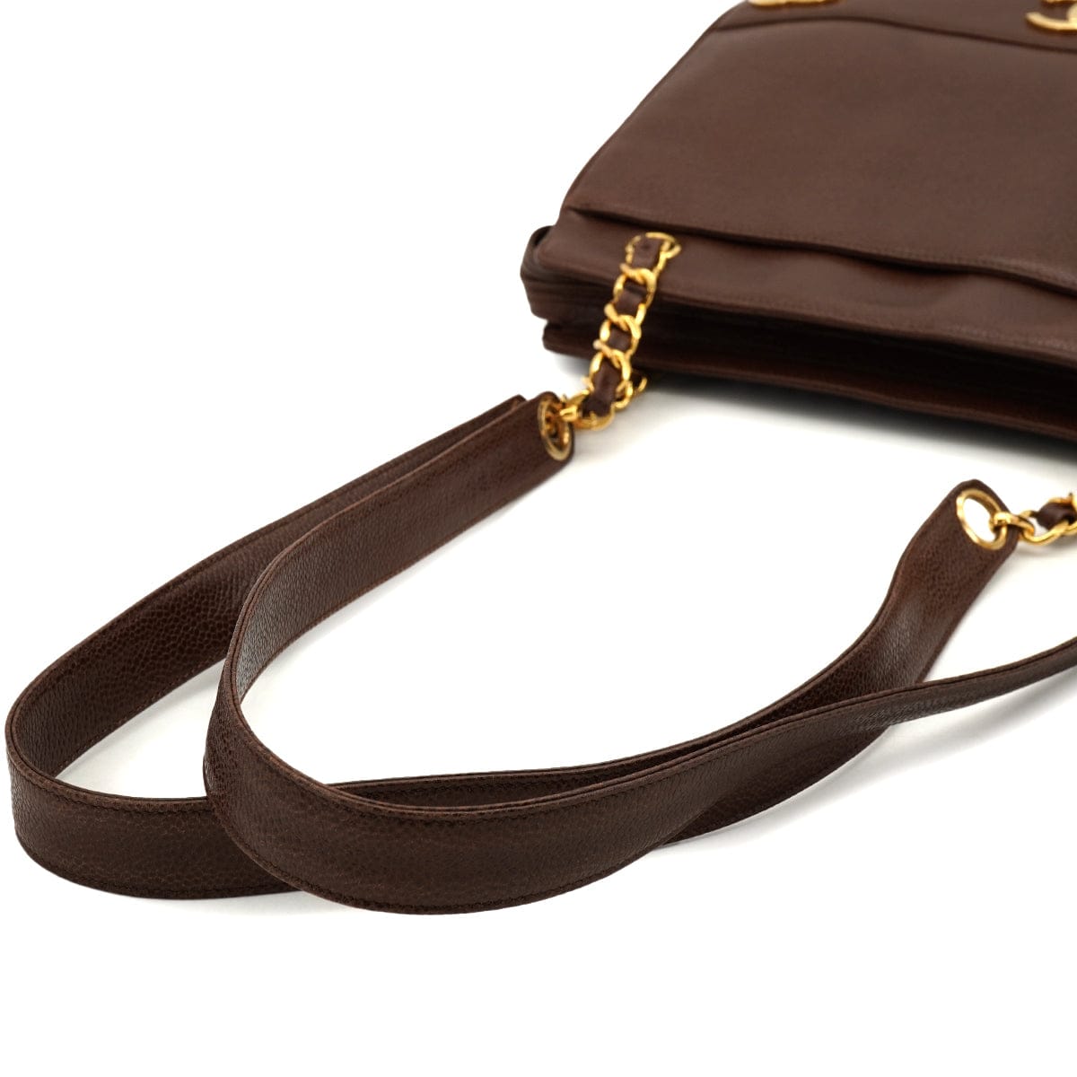 Luxury Promise Japan VINTAGE CHANEL TRIPLE COCO CHAIN SHOULDER BAG BROWN CAVIAR SKIN GOLD HARDWARE 90333760