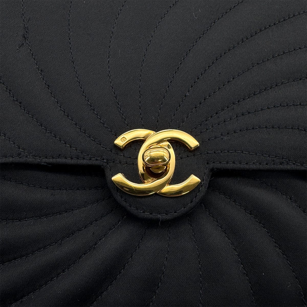 Luxury Promise Japan VINTAGE CHANEL TURN LOCK CHAIN SHOULDER BAG BLACK SATIN GOLD HARDWARE 90323203