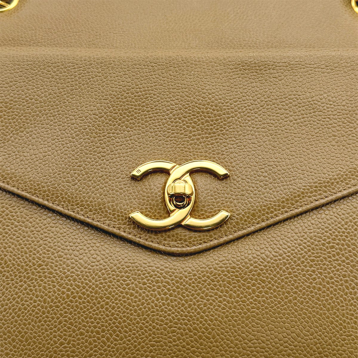 Luxury Promise Japan VINTAGE CHANEL TURN LOCK CHAIN TOTE BAG BEIGE CAVIAR SKIN GOLD HARDWARE 90311266