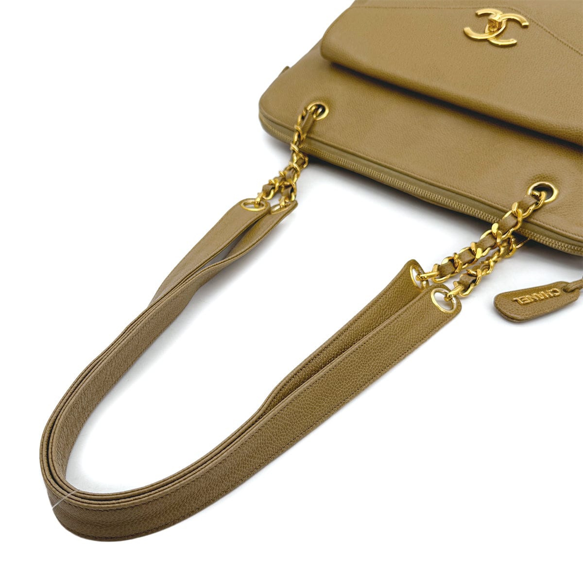 Luxury Promise Japan VINTAGE CHANEL TURN LOCK CHAIN TOTE BAG BEIGE CAVIAR SKIN GOLD HARDWARE 90311266