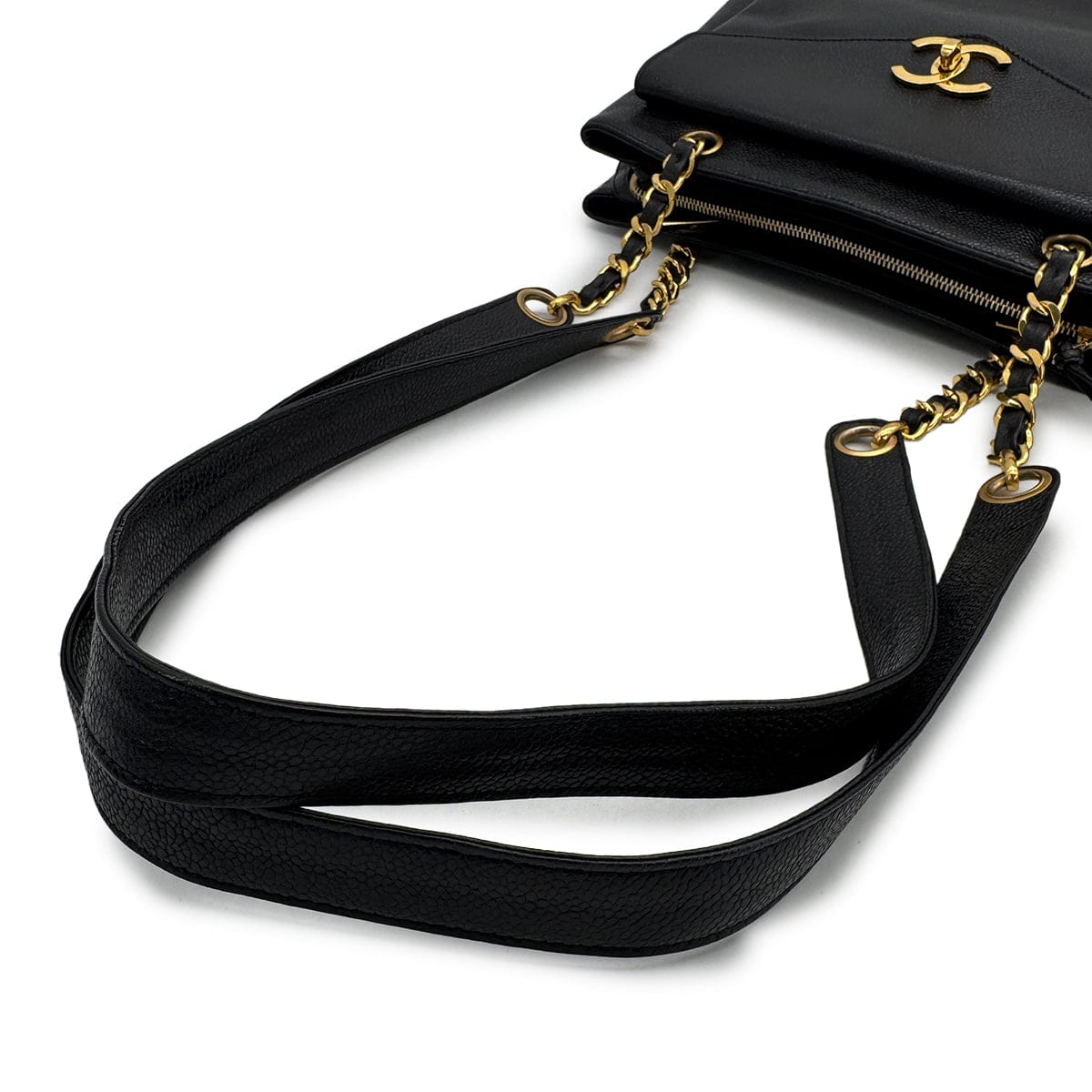 Luxury Promise Japan VINTAGE CHANEL TURN LOCK CHAIN TOTE BAG BLACK CAVIAR SKIN GOLD HARDWARE 90314371