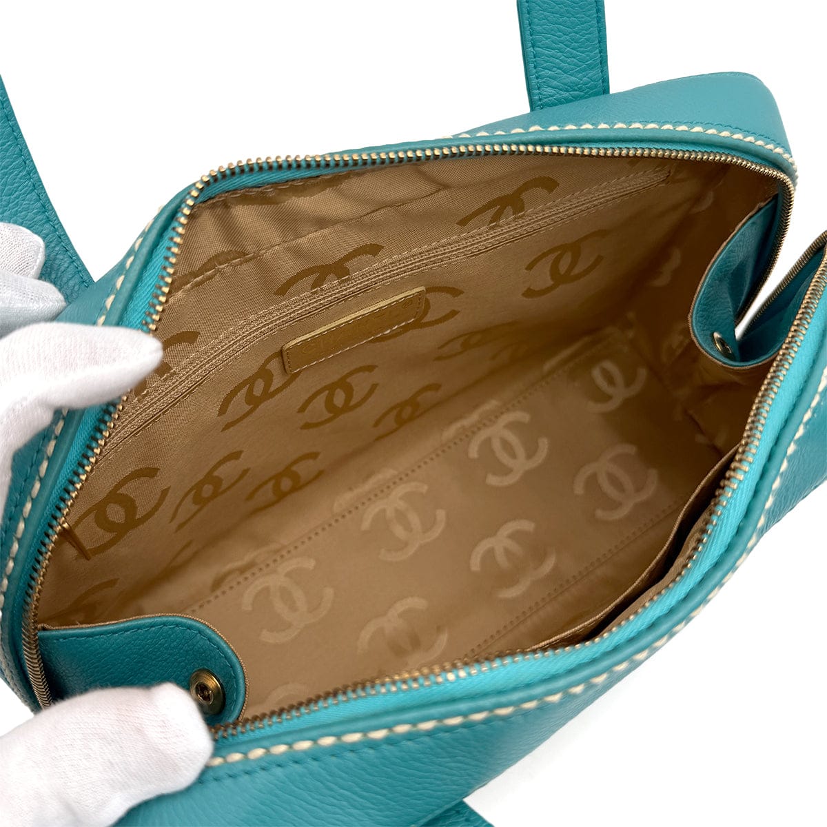 Luxury Promise Japan VINTAGE CHANEL WILD STITCH HAND BAG BLUE CAVIAR SKIN GOLD HARDWARE 90319319