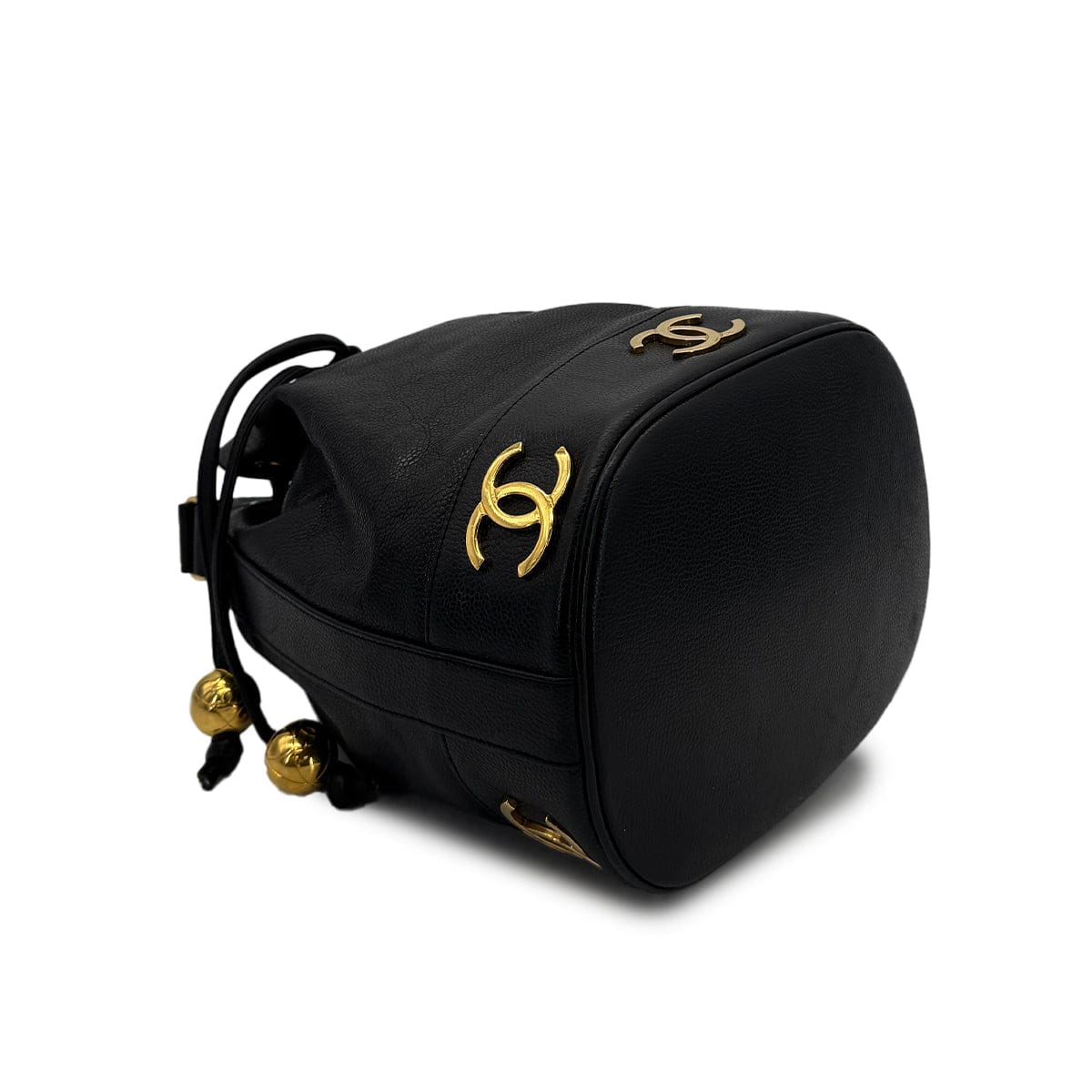Luxury Promise Japanm1 CHANEL VINTAGE TRIPLE COCOMARK DRAWSTRING CHAIN SHOULDER BAG BLACK CAVIAR SKIN 90305117