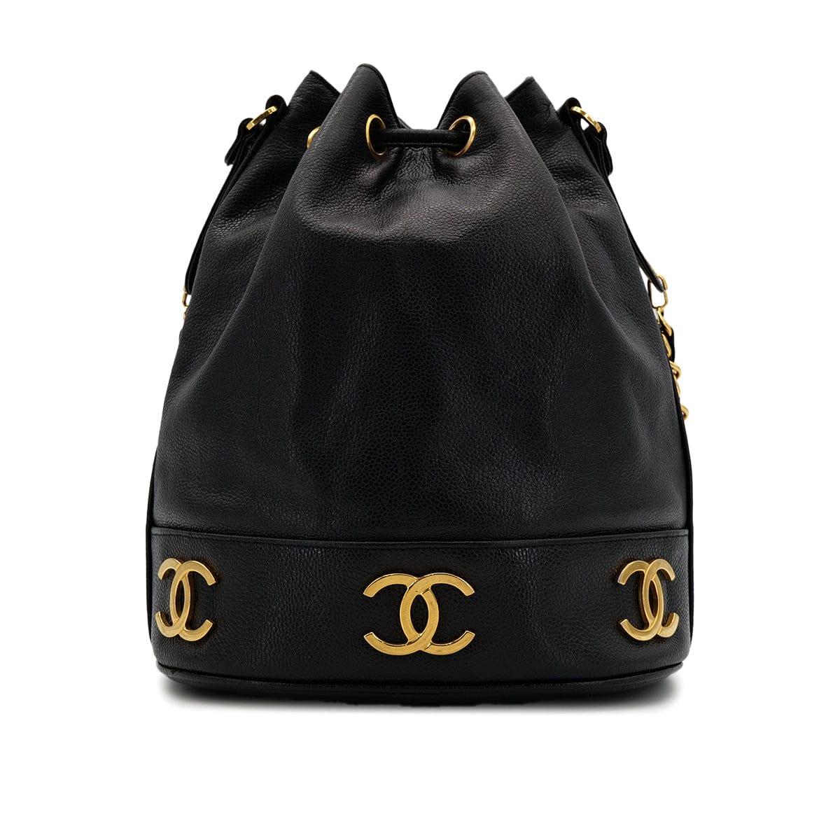 Luxury Promise Japanm1 CHANEL VINTAGE TRIPLE COCOMARK DRAWSTRING CHAIN SHOULDER BAG BLACK CAVIAR SKIN 90305117