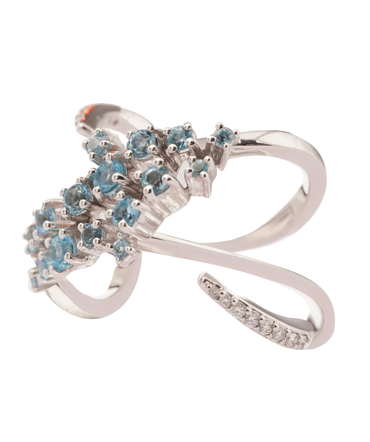 Luxury Promise (0.26ct, 0.36ct, 0.26ct, 0.07ct) Swiss Blue Topaz & White Diamond 9K White Gold Ring -6.013g, Size 7.5 ANC2057