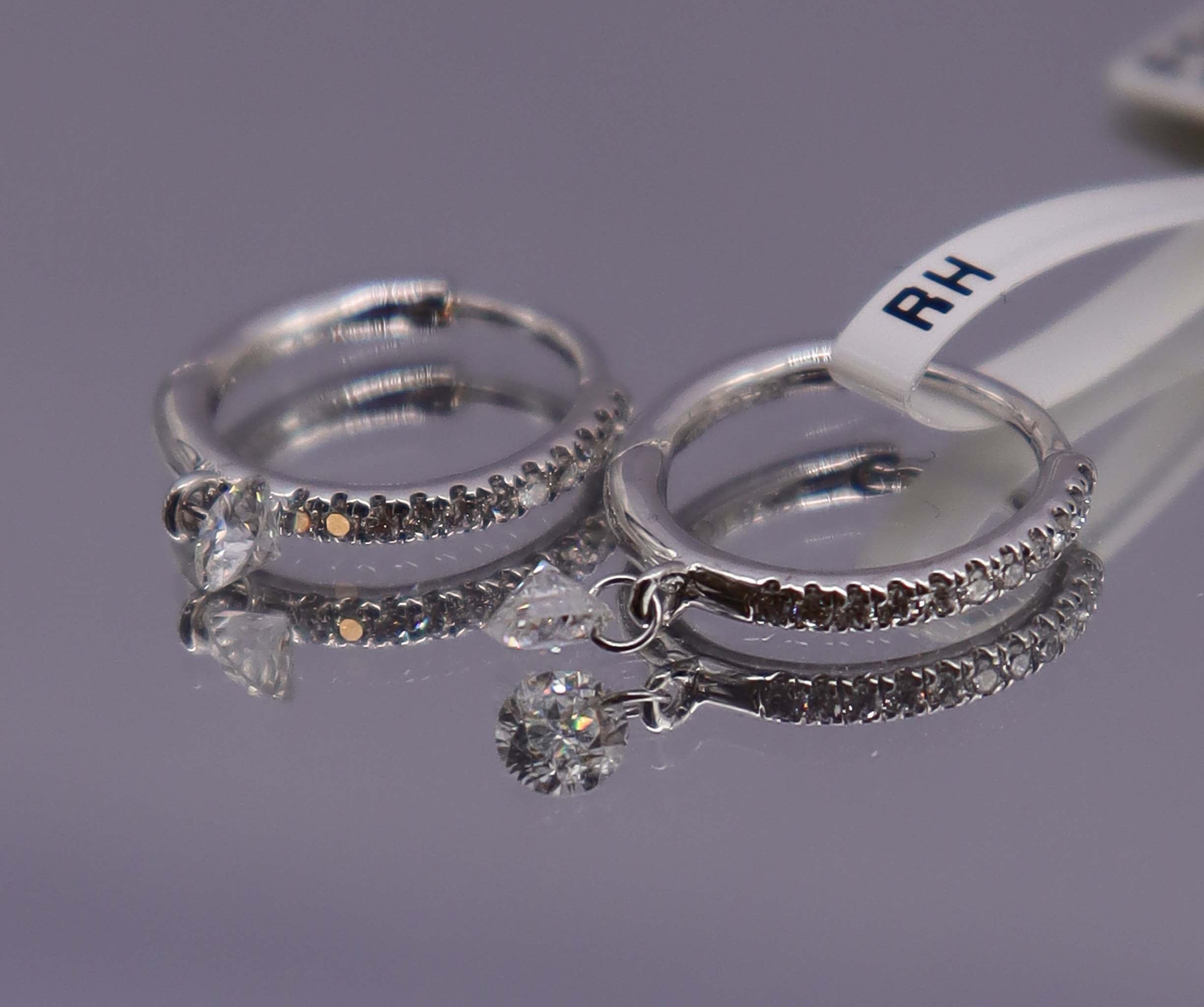 Luxury Promise 0.29ct Rose cut diamond single drop hoop earrings white gold E7767