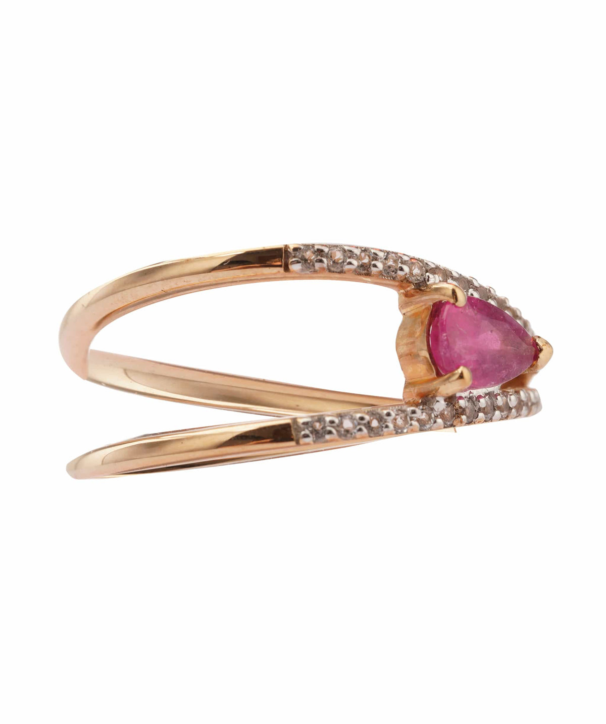 Luxury Promise 0.36ct Pink Tourmaline & 0.148ct White Topaz 9K Yellow Gold Ring - 2.299g, Size 7 ANC2058