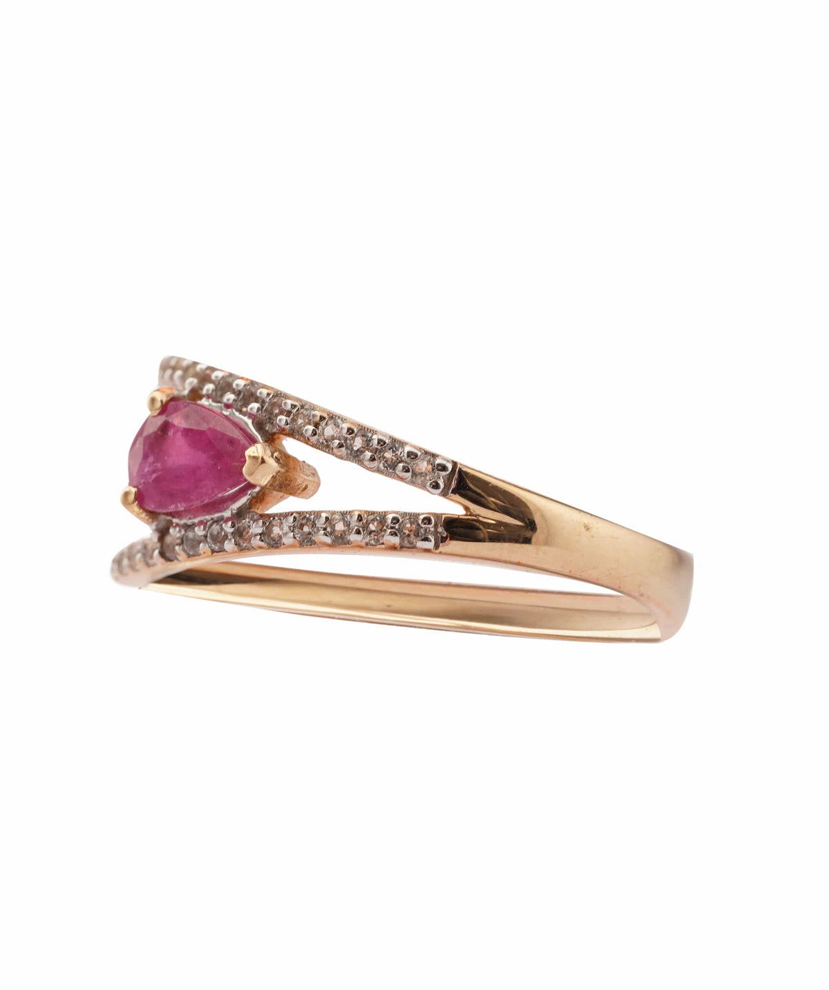 Luxury Promise 0.36ct Pink Tourmaline & 0.148ct White Topaz 9K Yellow Gold Ring - 2.299g, Size 7 ANC2058