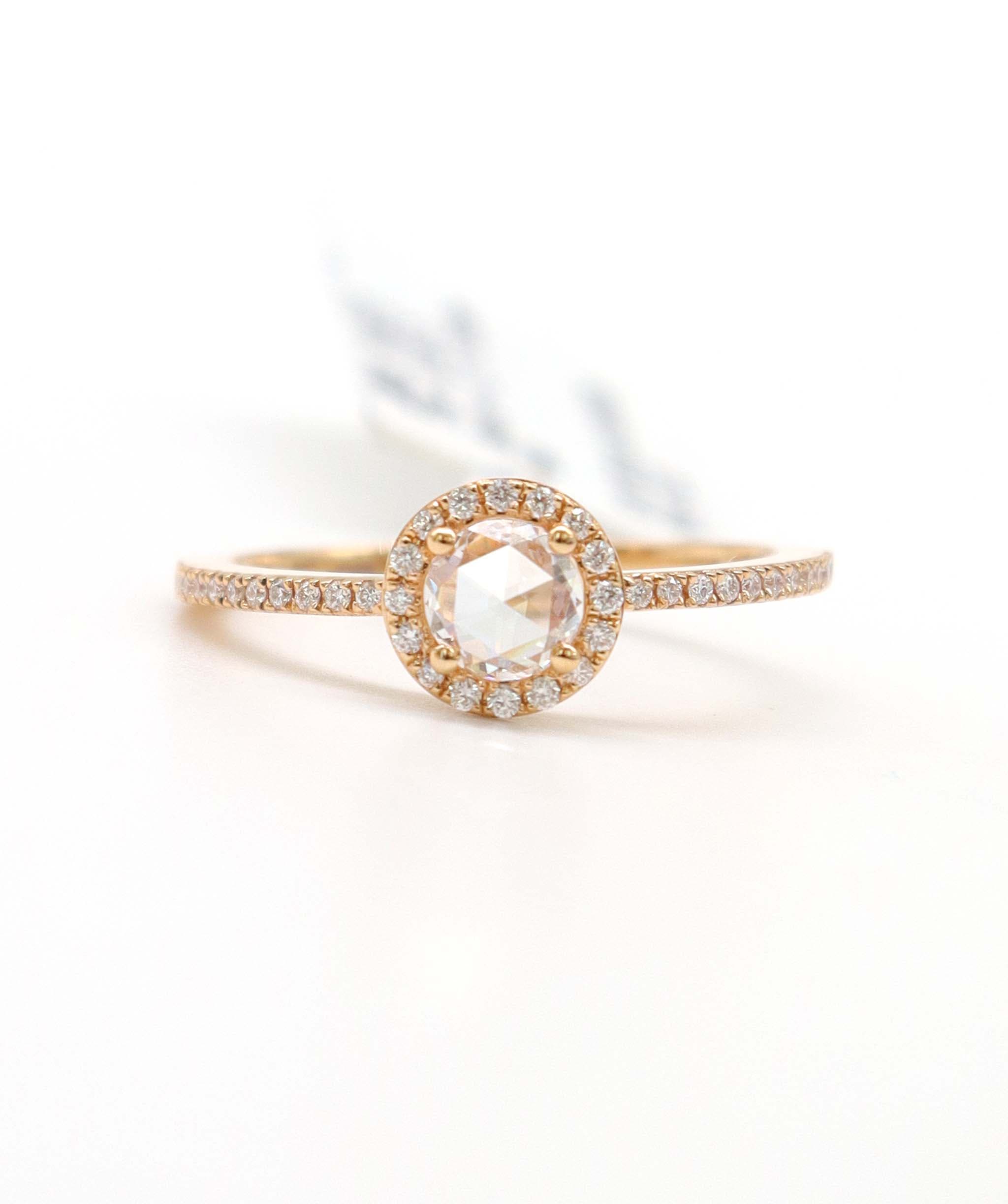 Luxury Promise 0.45CT WHITE ROSECUT SMALL DIAMONDS RING SIZE 54 YG R2422