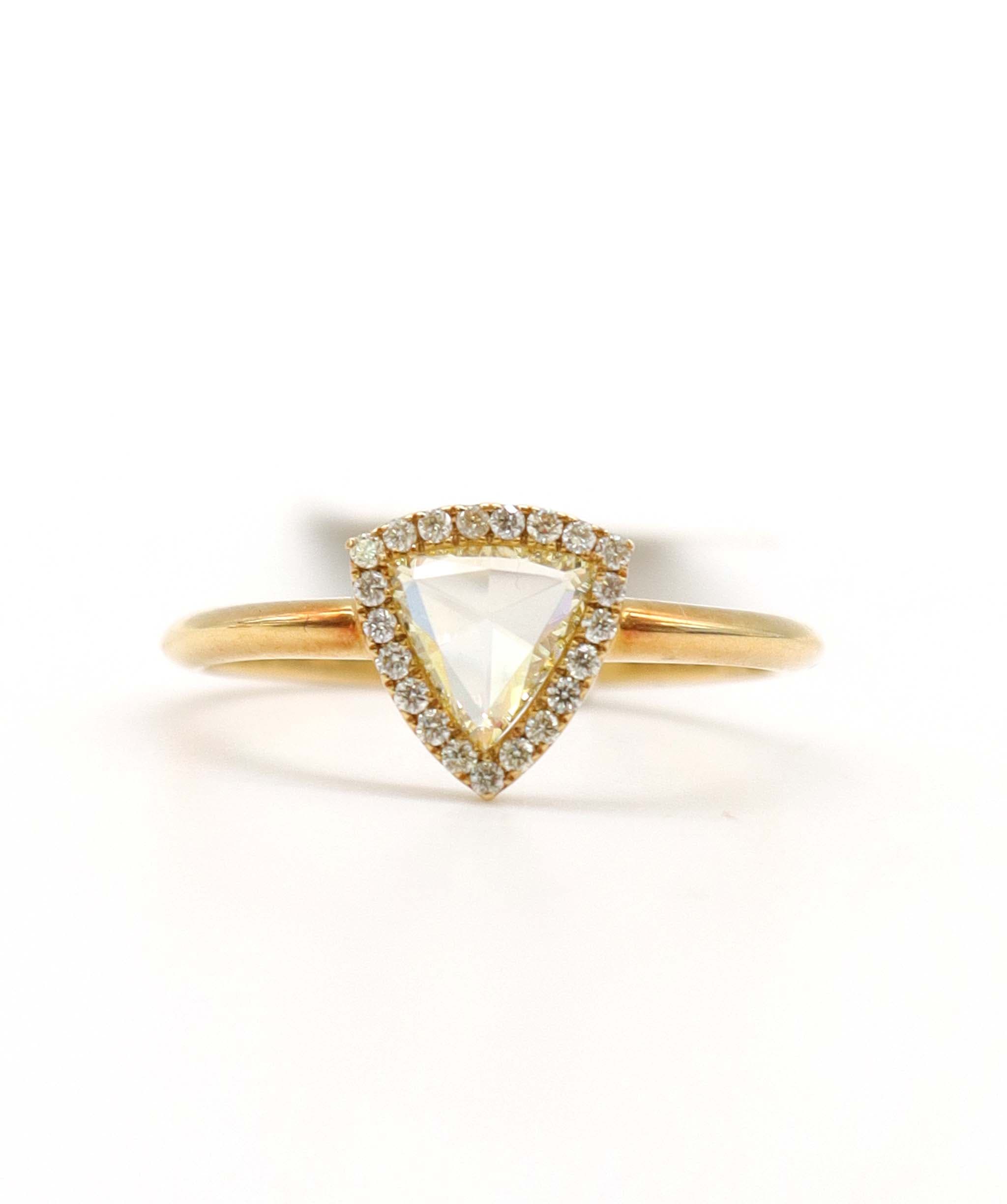 Luxury Promise 0.55CT FANCY TRIANGLE ROSECUT YELLOW SMALL DIAMOND RING SIZE 54 YG R2859