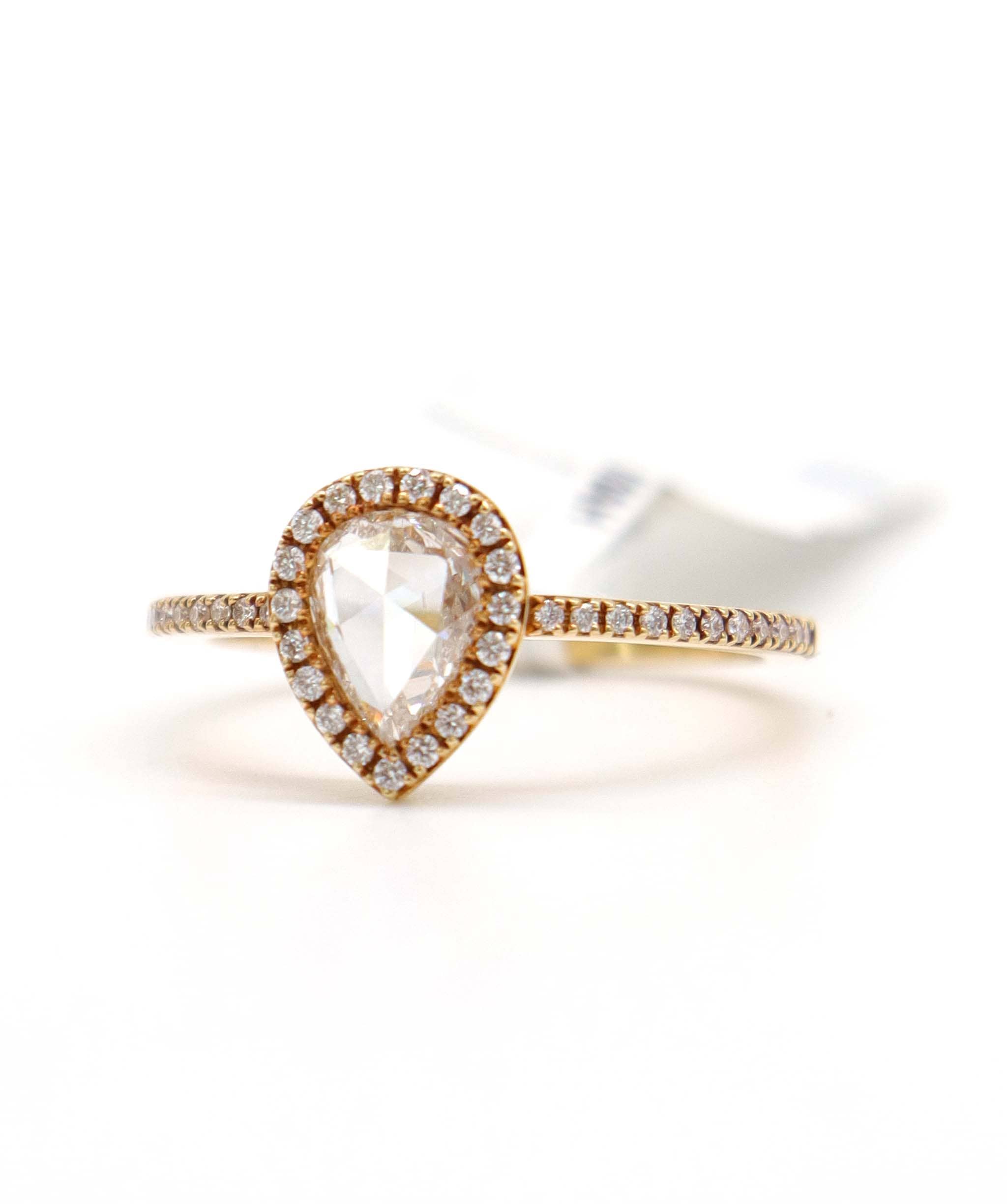 Luxury Promise 0.7CT WHITE ROSECUT PEAR SMALL DIAMONDS RING SIZE 54 YG R2489