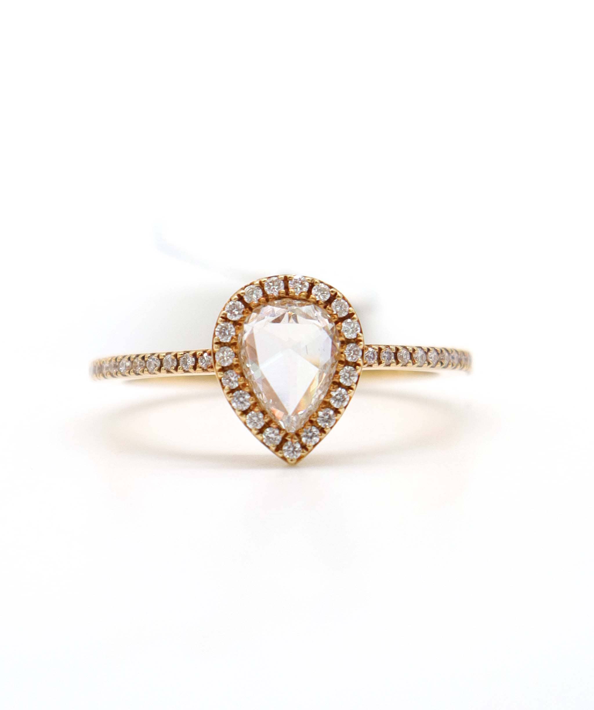Luxury Promise 0.7CT WHITE ROSECUT PEAR SMALL DIAMONDS RING SIZE 54 YG R2489