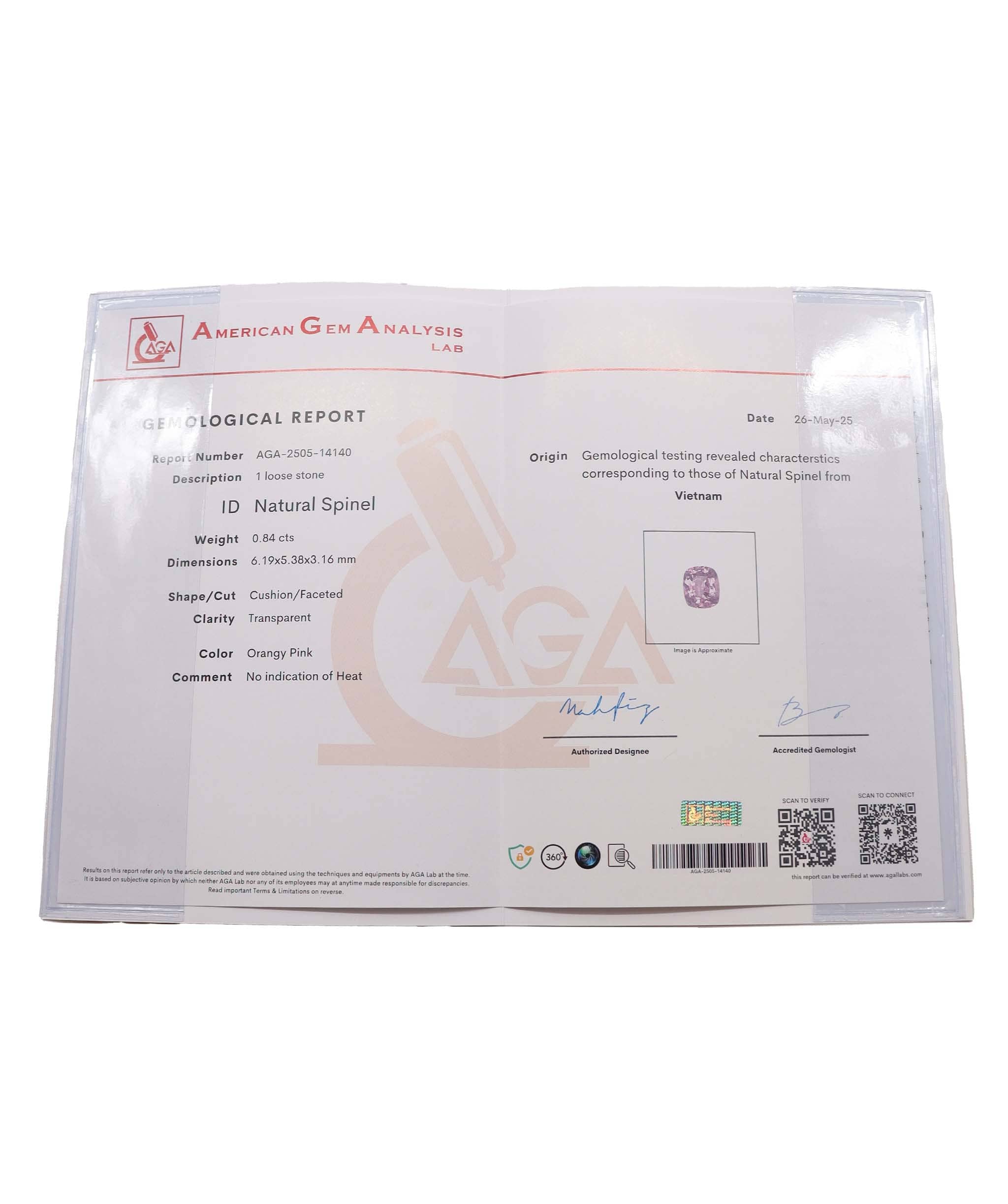 Luxury Promise 0.84cts orangy pink spinel DXBS4659