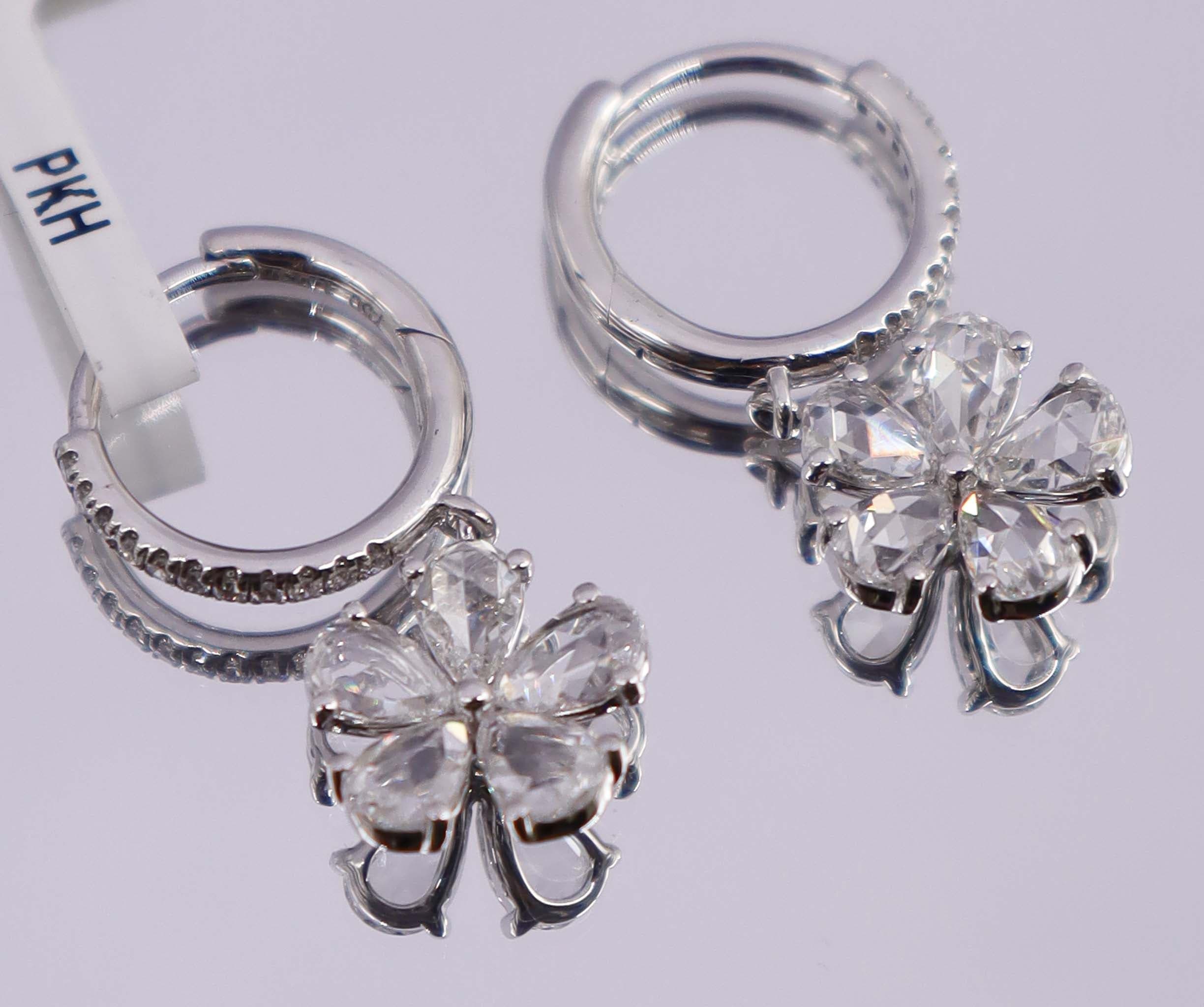 Luxury Promise 1.03ct Rose Cut Diamond Daisy Hoop Earrings White Gold E7766