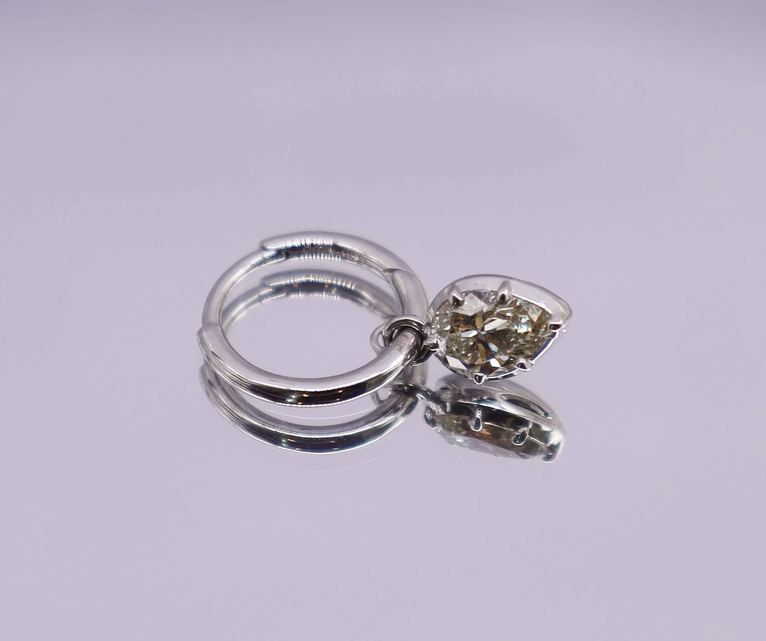 Luxury Promise 1.05ct Rose Cut Diamond Pear shaped hoop earrings White Gold E7678