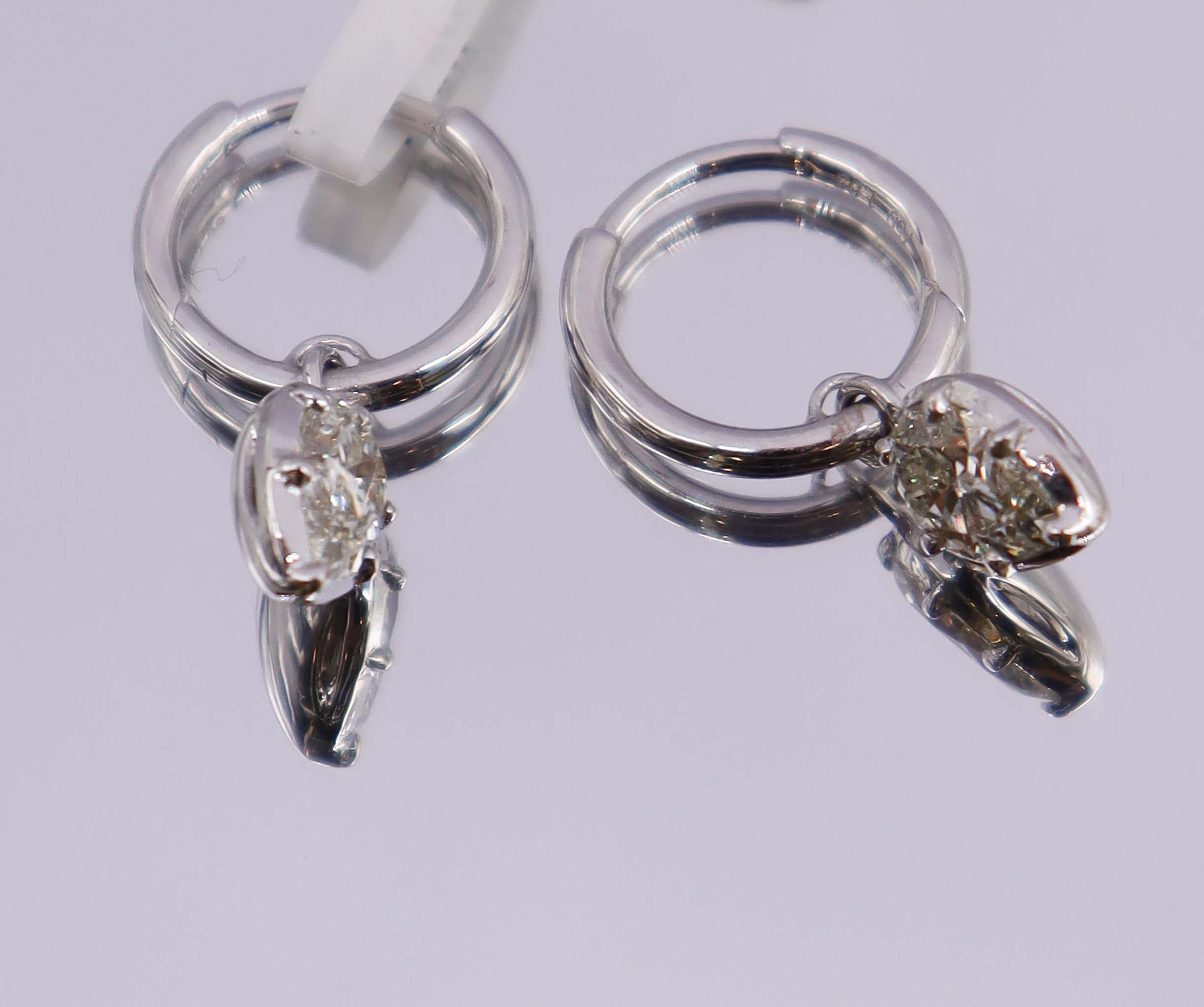 Luxury Promise 1.05ct Rose Cut Diamond Pear shaped hoop earrings White Gold E7678