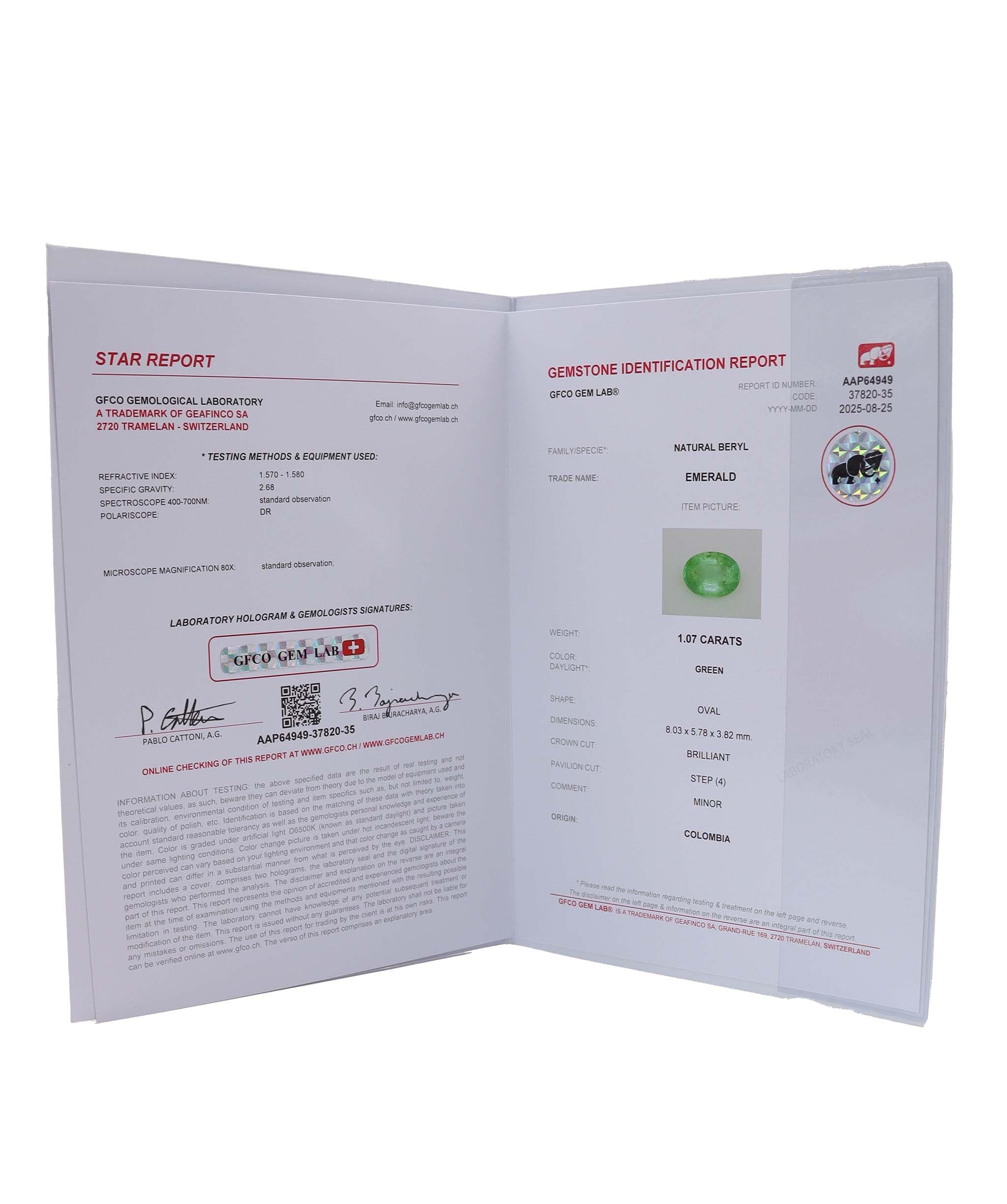 Luxury Promise 1.07ct Columbian Emeralds DXBCS2919