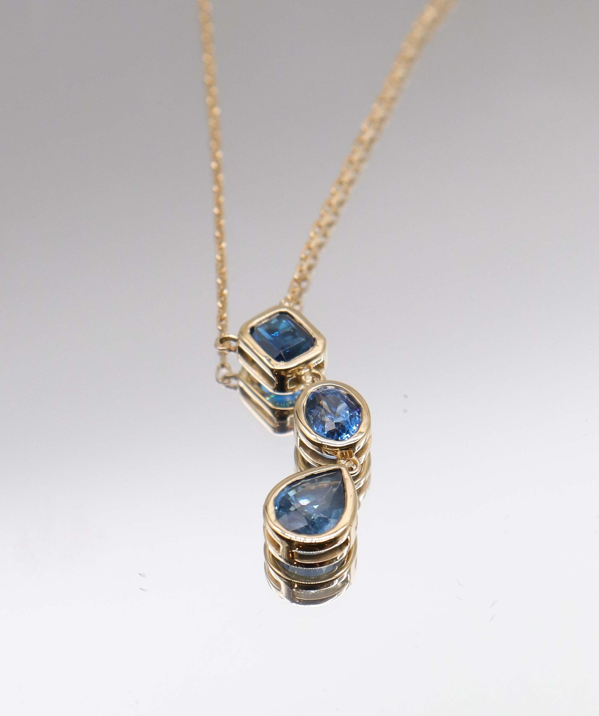 Luxury Promise 1.14ct Cobalt Blue Spinel Emerald/Oval/Pear Bezel Pendant YG Necklace DXBS5631