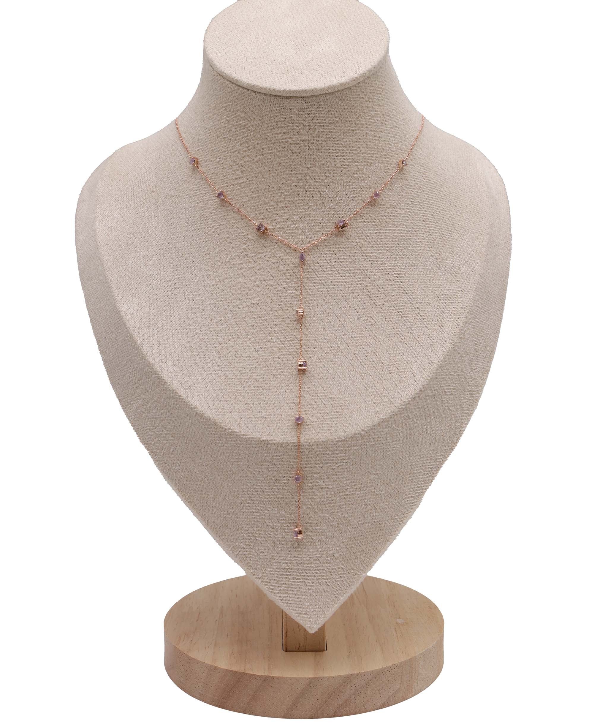 Luxury Promise 1.23ct Pink Diamond RG Lariat Necklace DXBS5620