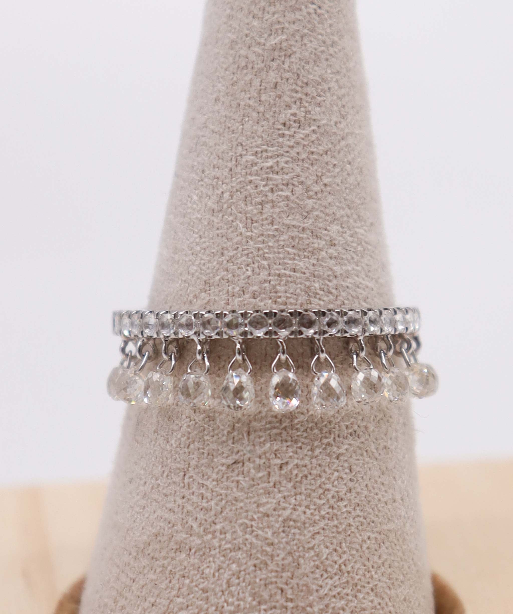 Luxury Promise 1.23ct Rose Cut & Briolette Cut Diamond Dancing Ring White Gold Size 54 R4064