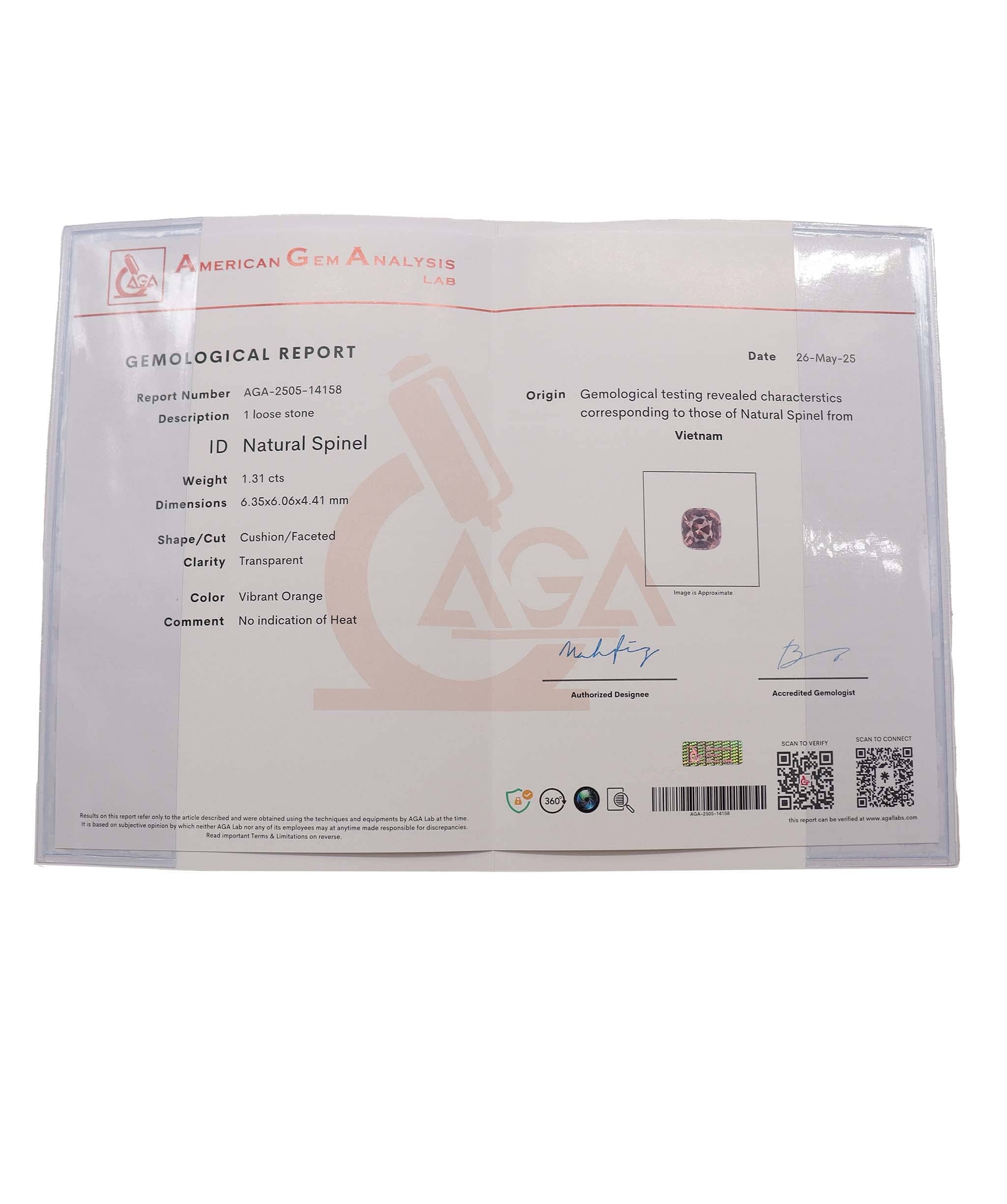 Luxury Promise 1.31cts vibrant orange spinel DXBS4641