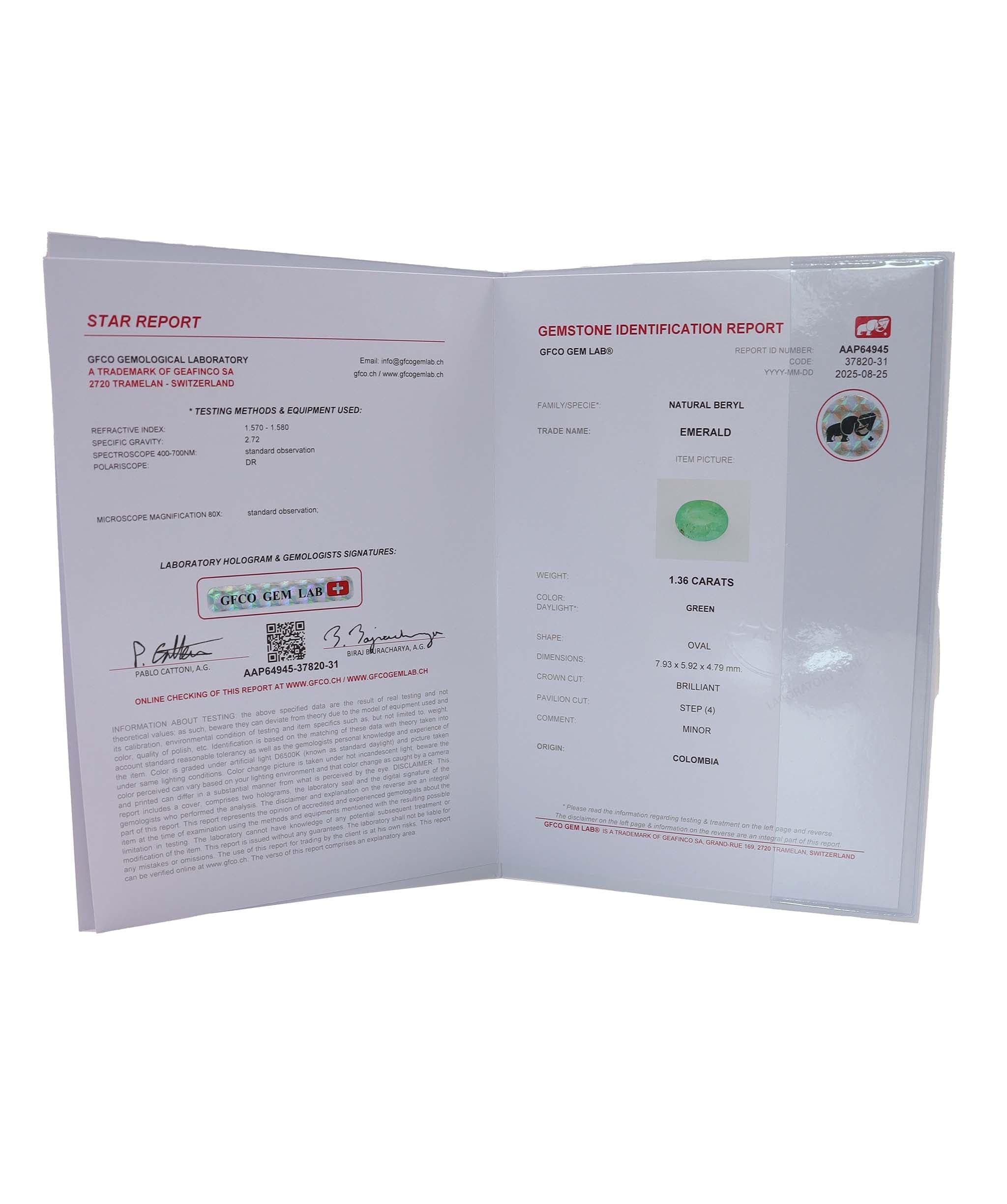 Luxury Promise 1.36ct Columbian Emeralds DXBCS0029